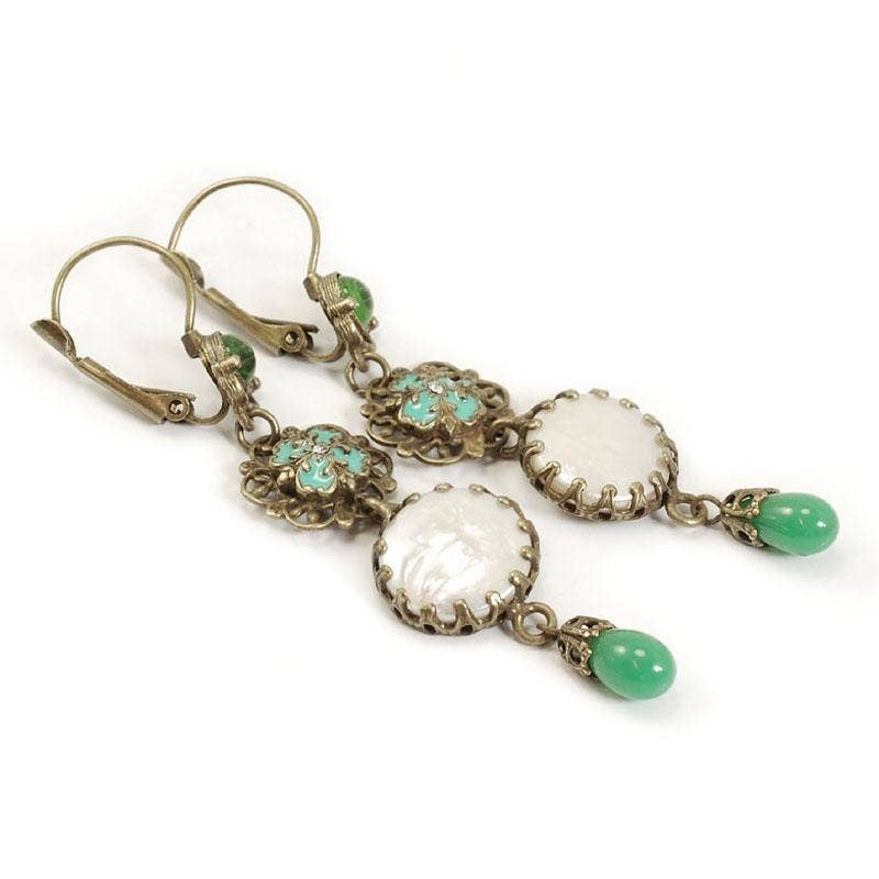 Green, Pearl and Filigree Earrings - Image 4