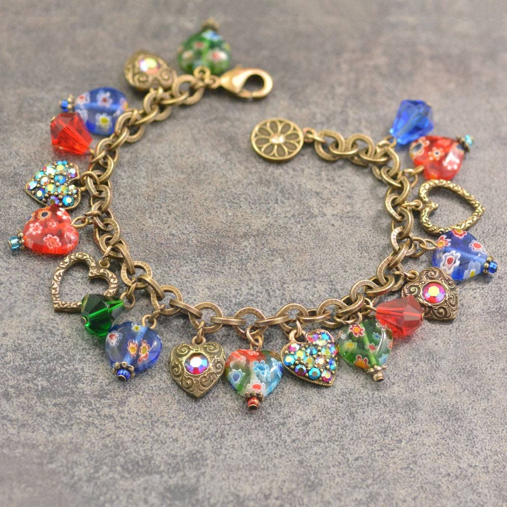 Millefiori Glass Hearts Charm Bracelet BR583 - Image 3