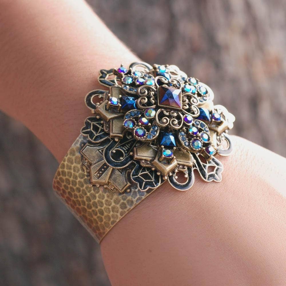 Peacock Midnight Cross Cuff Bracelet - Image 3