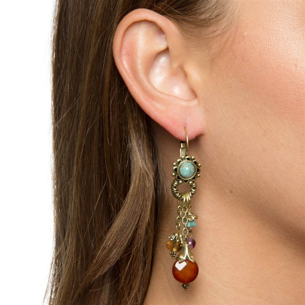 Sweet Romance Jewelry - Tuquoise & Goldstone Gem Flutter Earrings E209 - Image 2