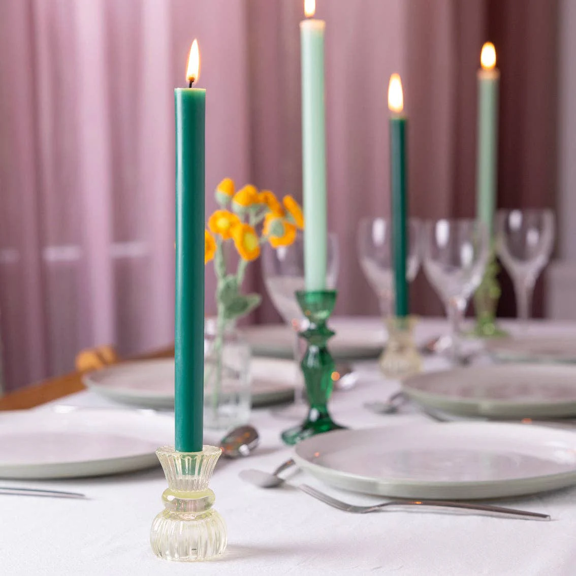 Green Dinner Candles - Image 2
