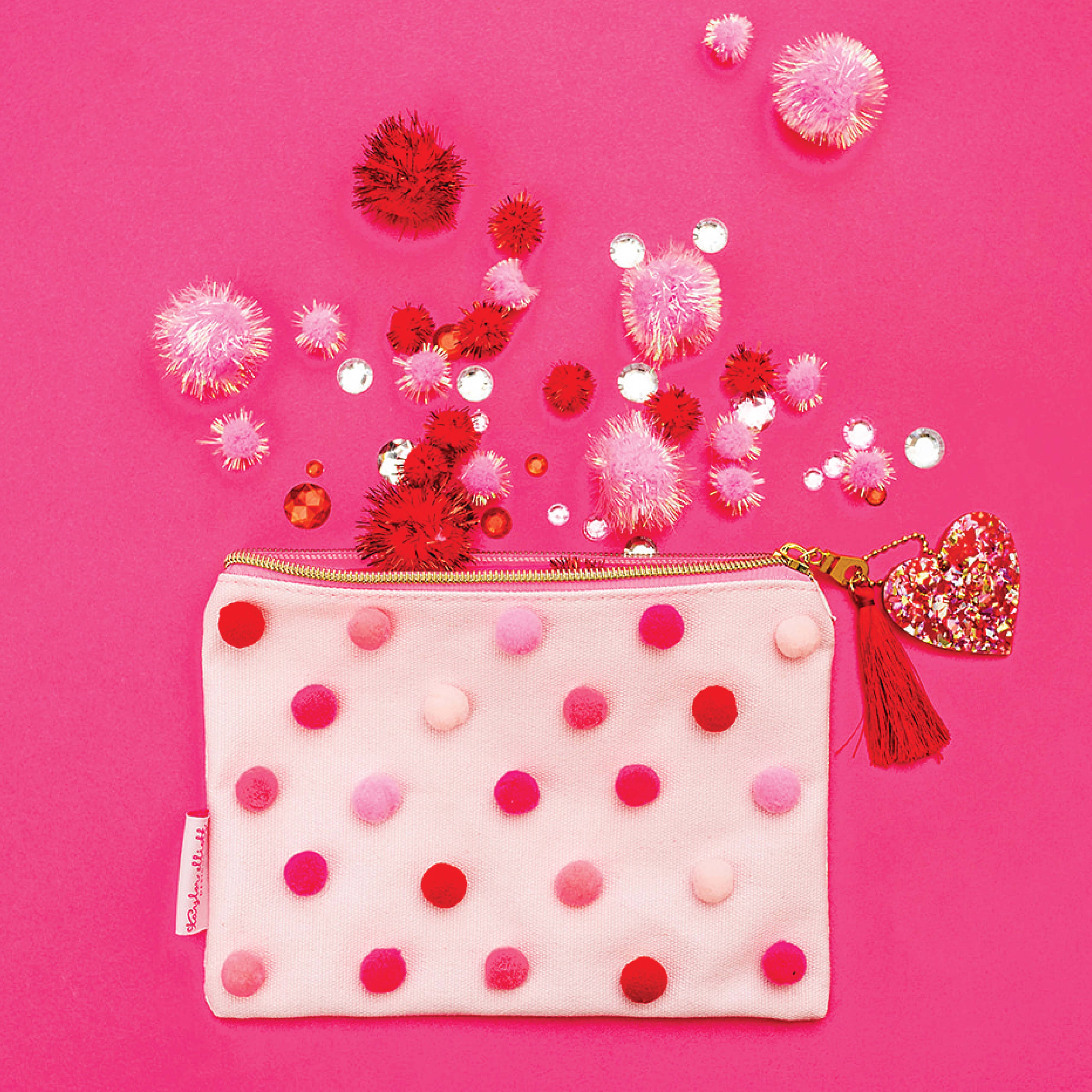 Taylor Elliott Designs - Pouch - Red + Pink Pom-Pom - Medium - Image 4