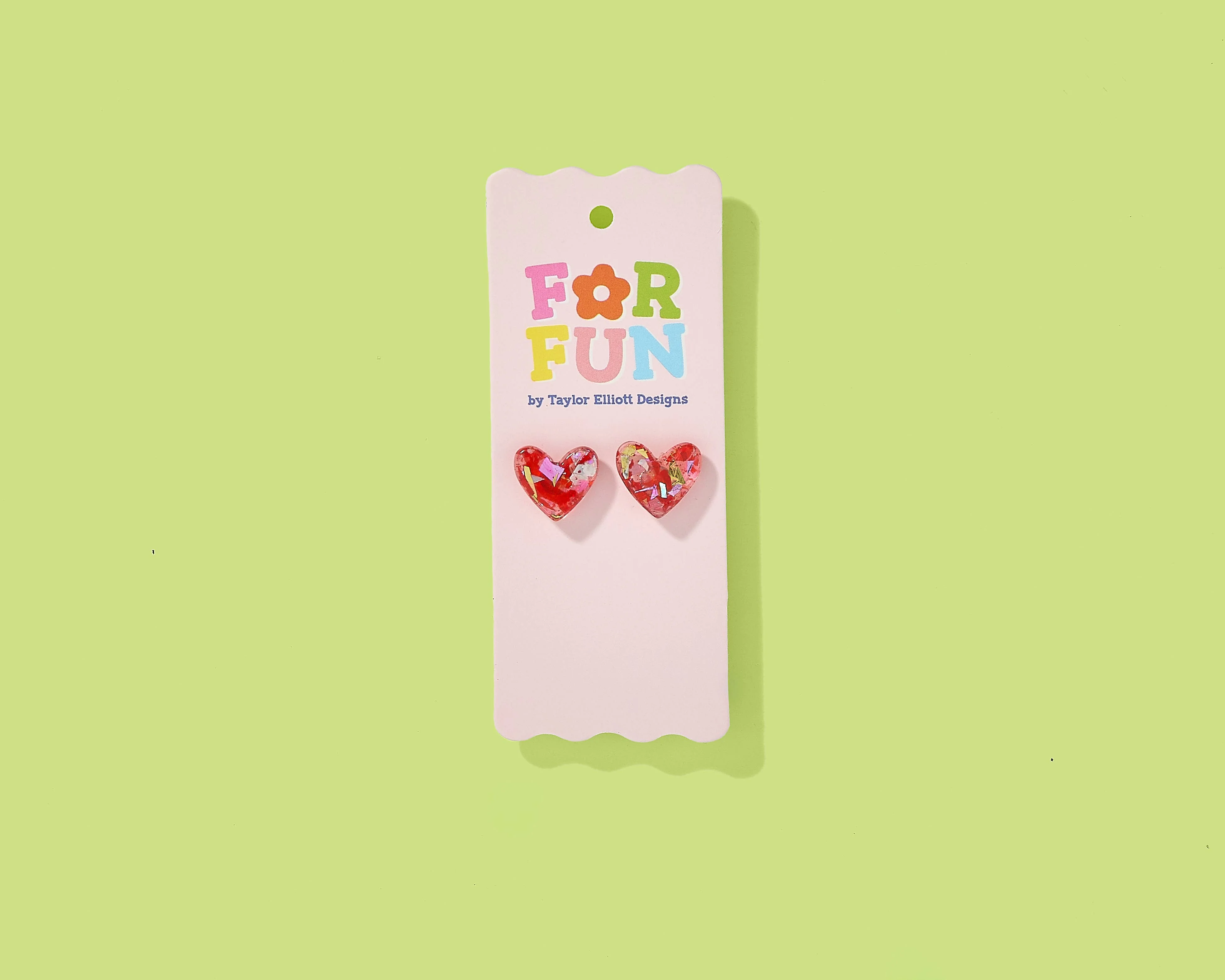 Stud Earrings - Acrylic Hearts - Red + Pink Confetti