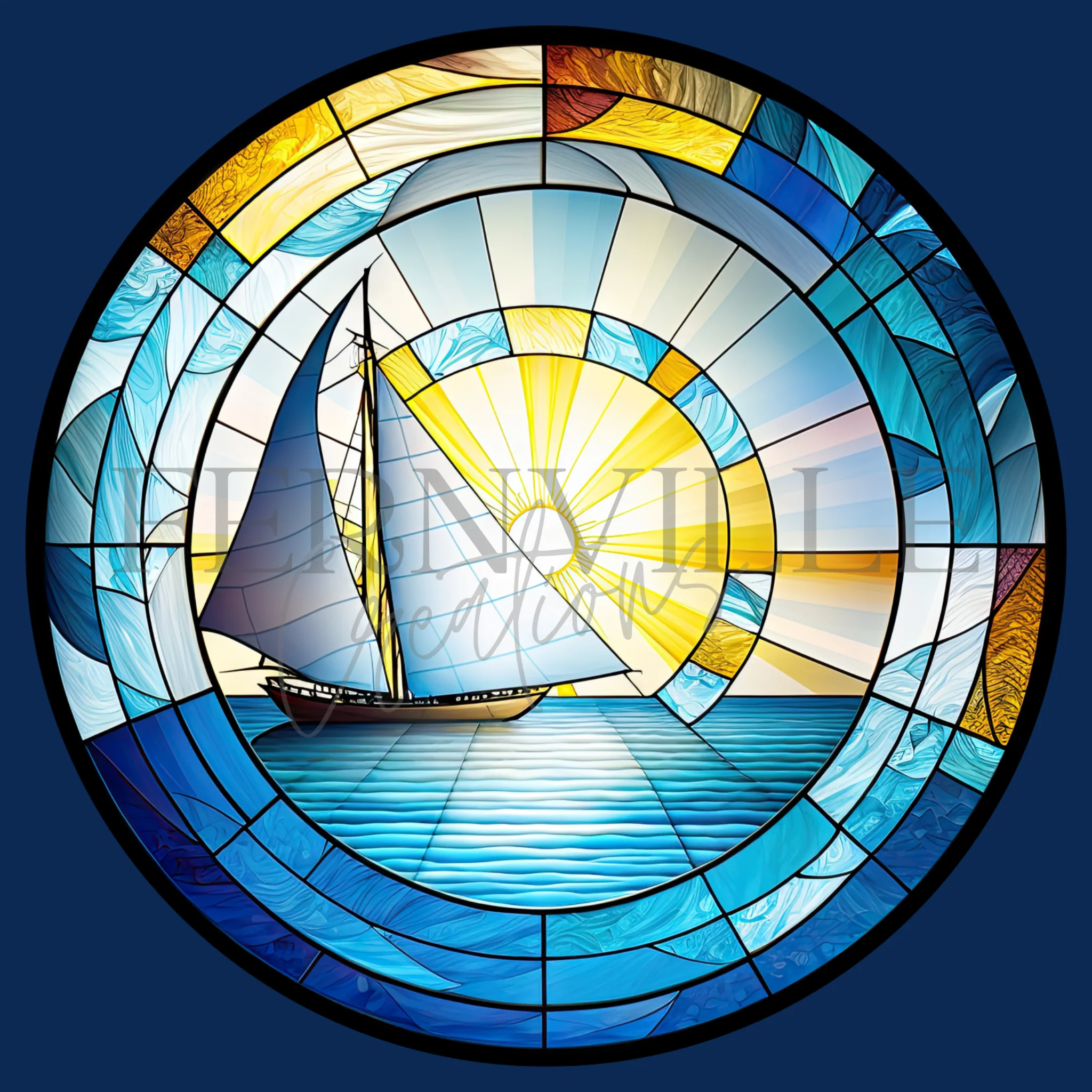 Tempered Glass Cutting Board: Sailboat Nautical Serving Tray: 12 - Inch - Image 2