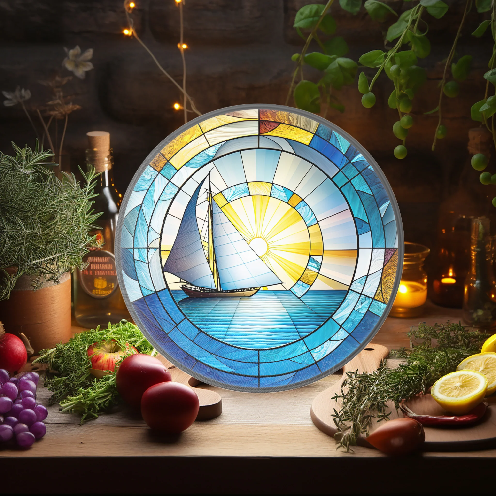 Tempered Glass Cutting Board: Sailboat Nautical Serving Tray: 12 - Inch - Image 4