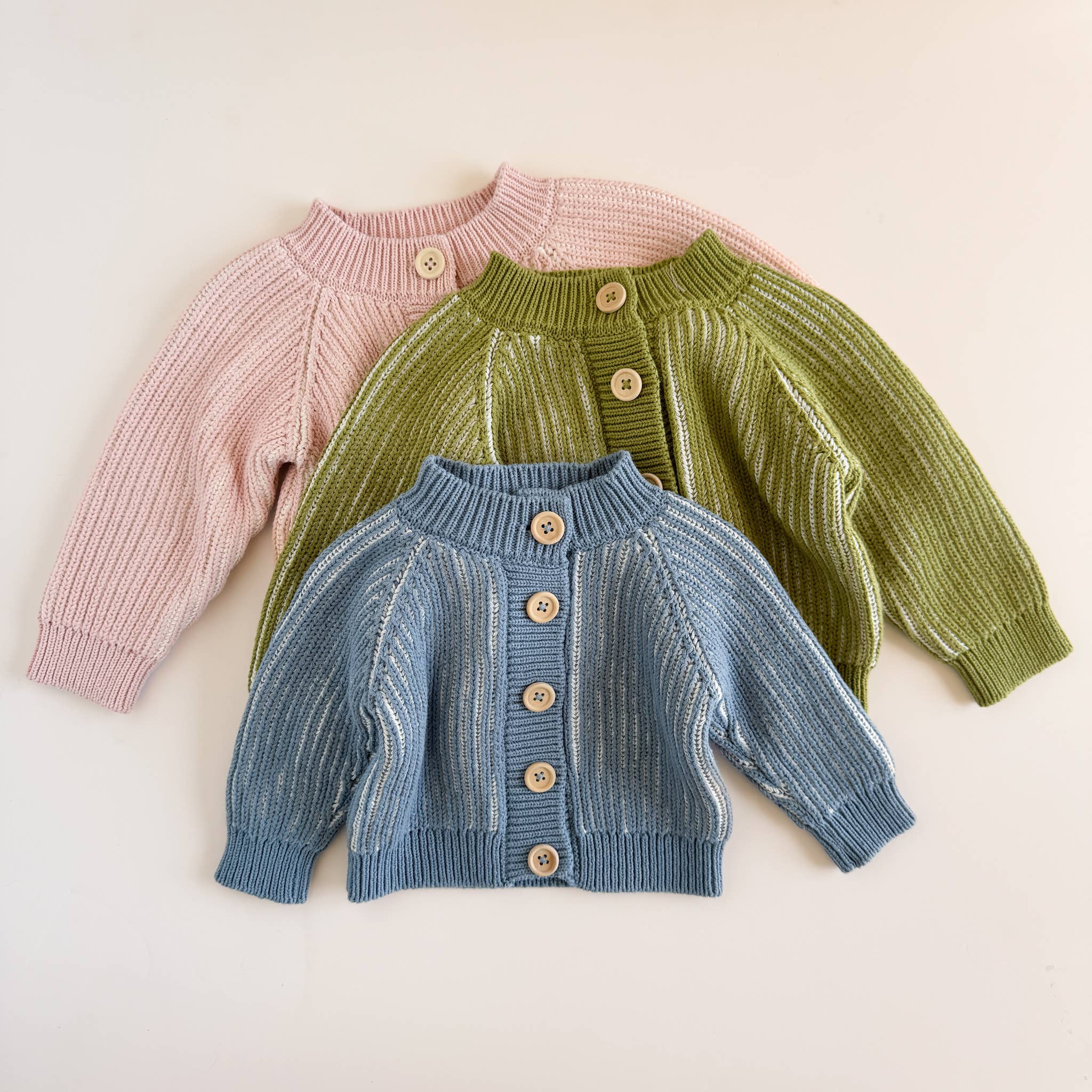 Cotton Brioche Cardigan, Dusty Blue | Baby Kid Stripe Spring - Image 3