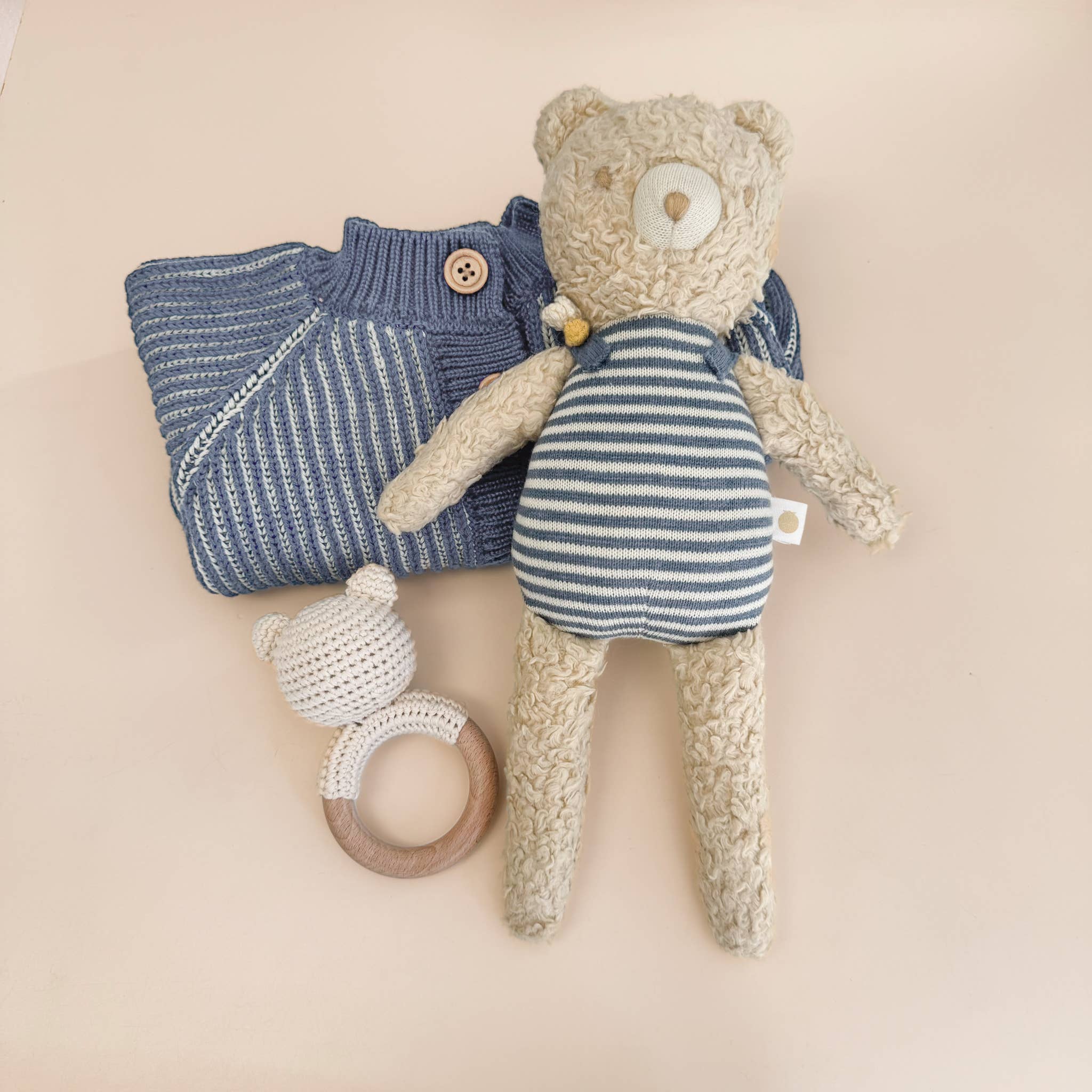 Cotton Brioche Cardigan, Dusty Blue | Baby Kid Stripe Spring - Image 4