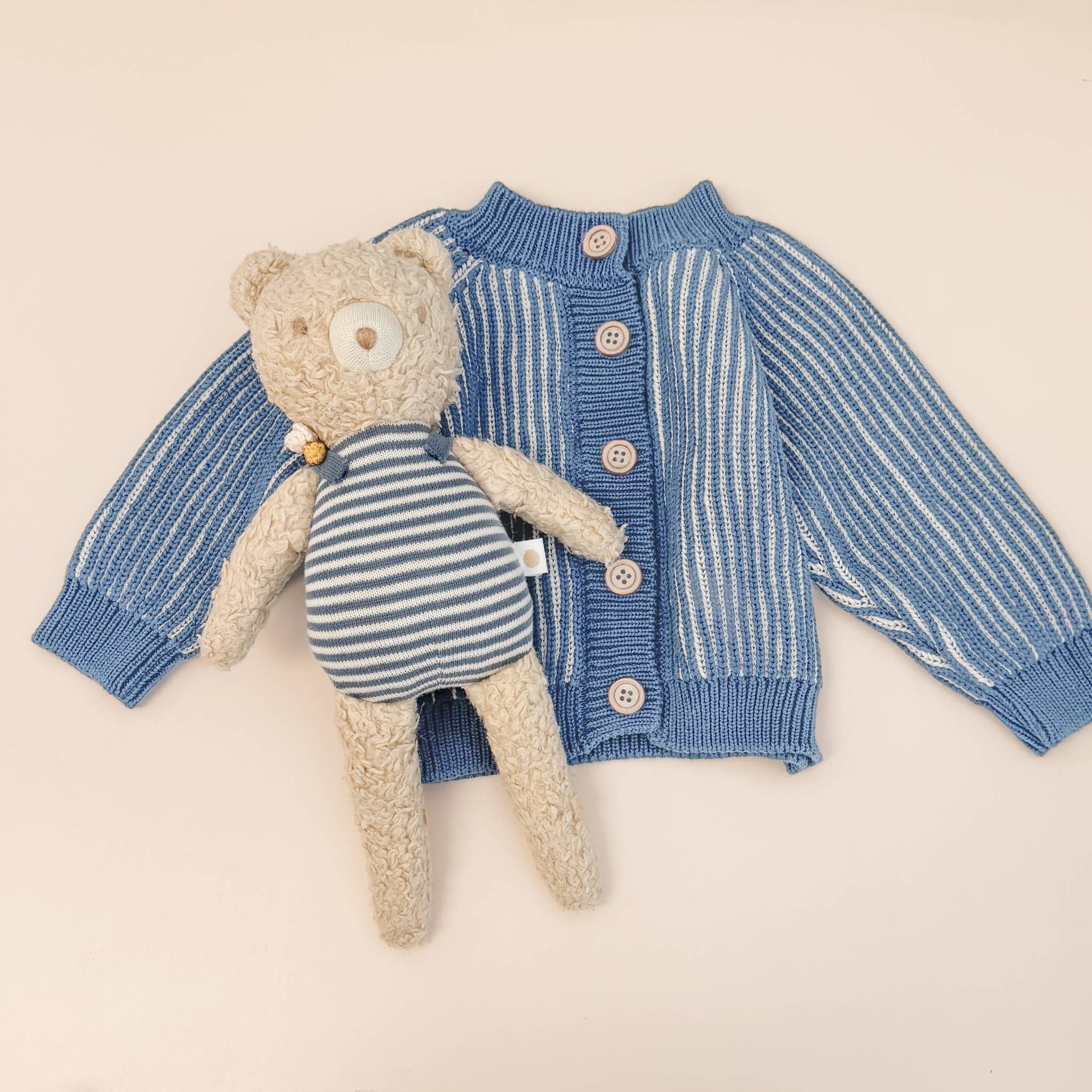 Cotton Brioche Cardigan, Dusty Blue | Baby Kid Stripe Spring - Image 5