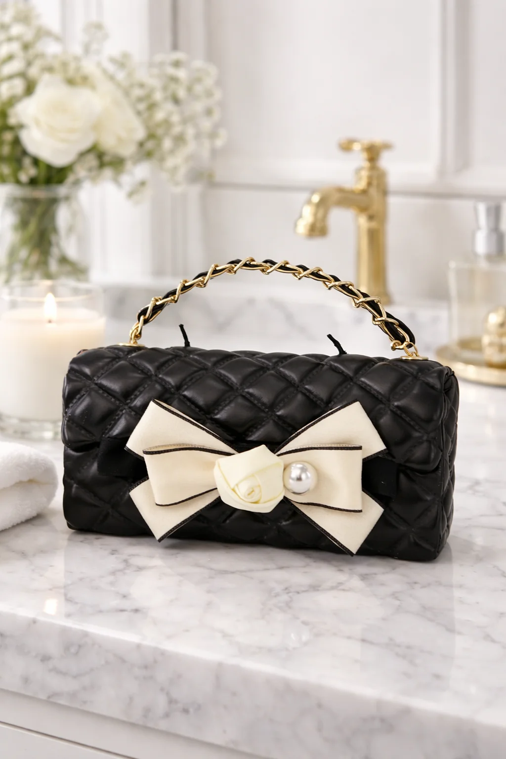 The Classic Couture Collection Candle Purse: Black w/White Bow - Image 4