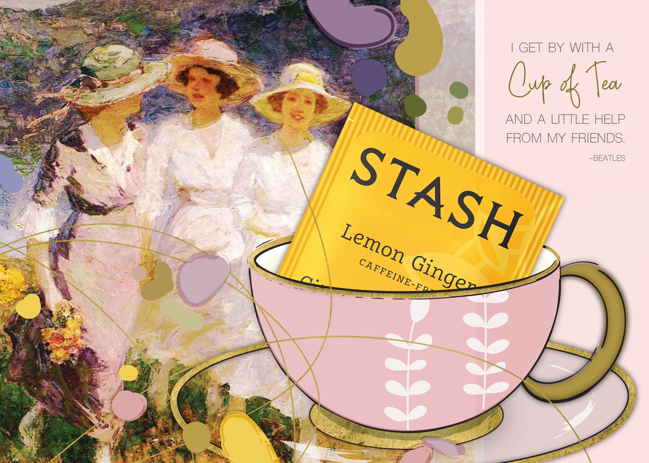 TEA GREETING Card w. REAL TEA BAG - Friends and a cup of Tea - Image 2