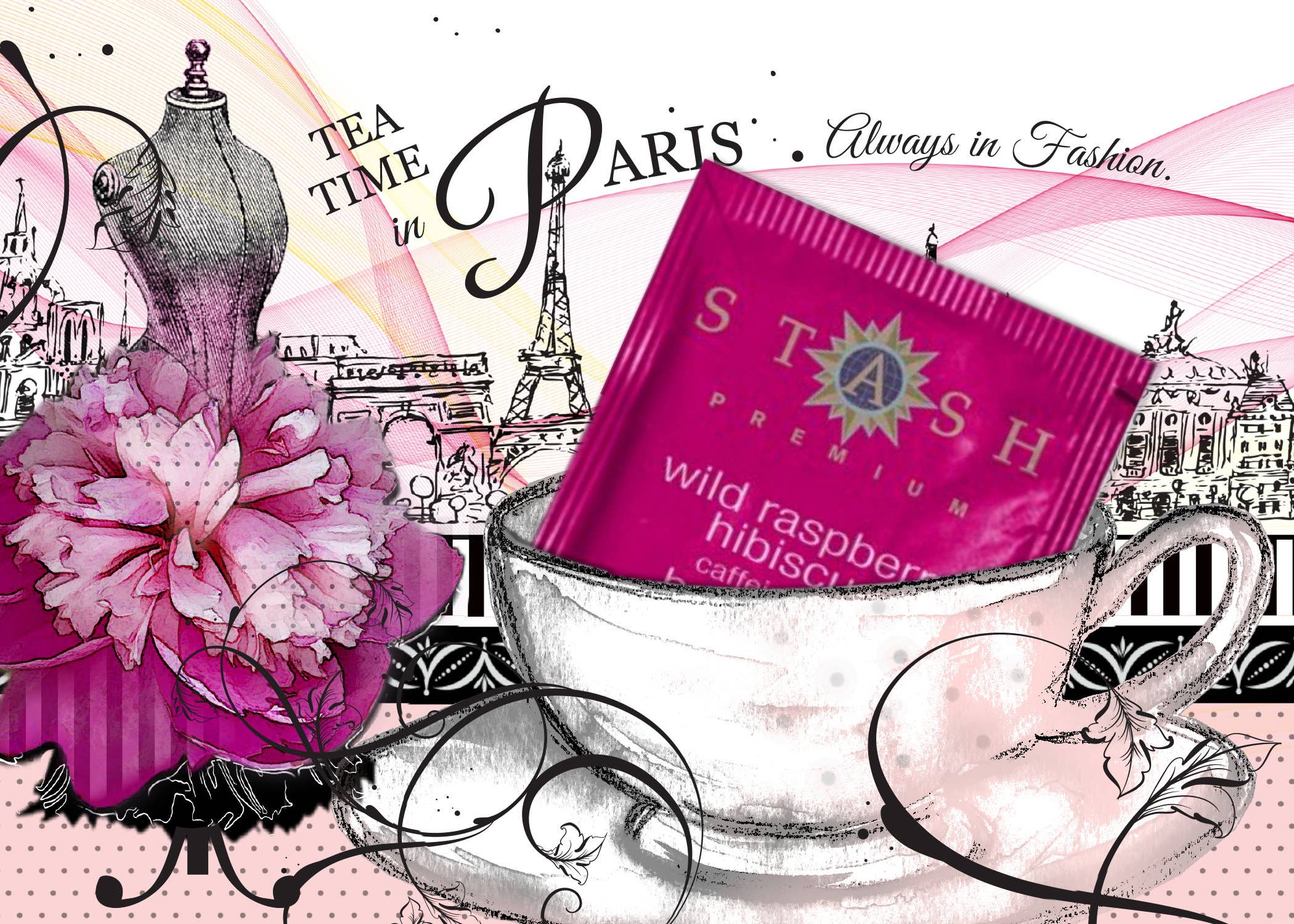 TEA GREETING Card w. REAL TEA BAG - Paris Always in Fashion - Image 2