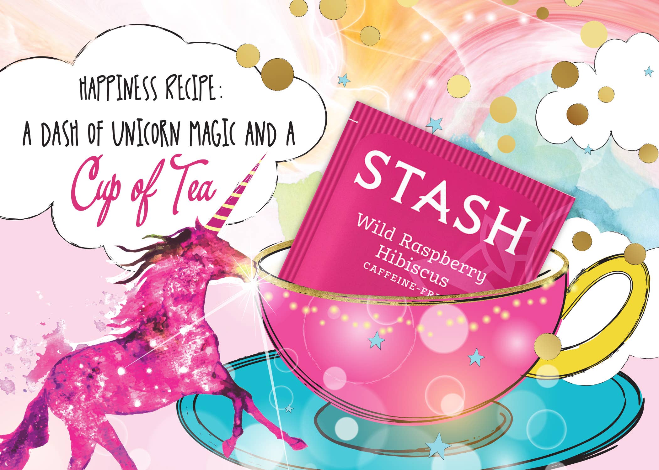 TEA GREETING Card with REAL TEA BAG - UNICORN - Image 2