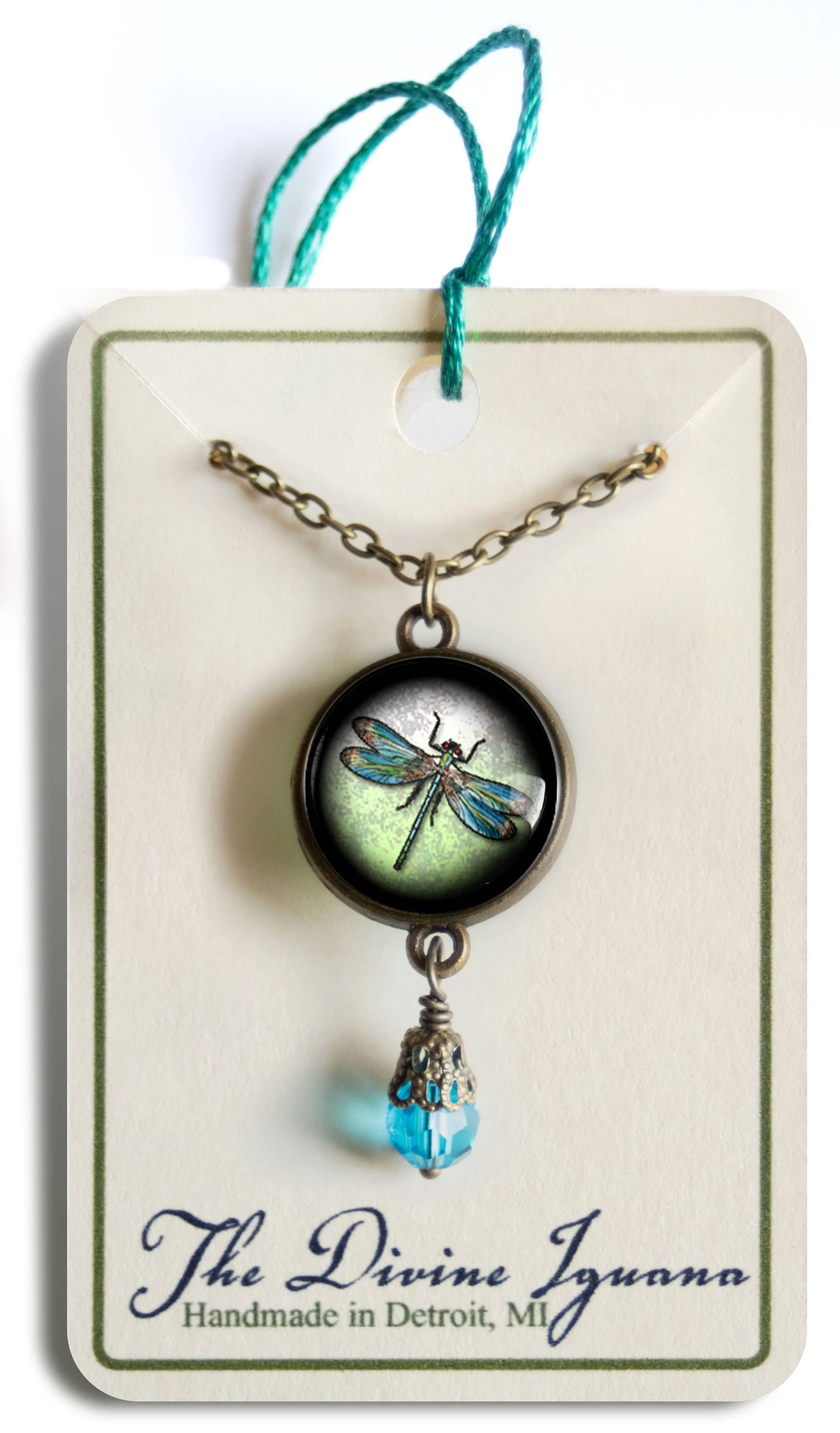 Dragonfly Vintage Inspired Glass Cabochon Necklace w/Bead - Image 4