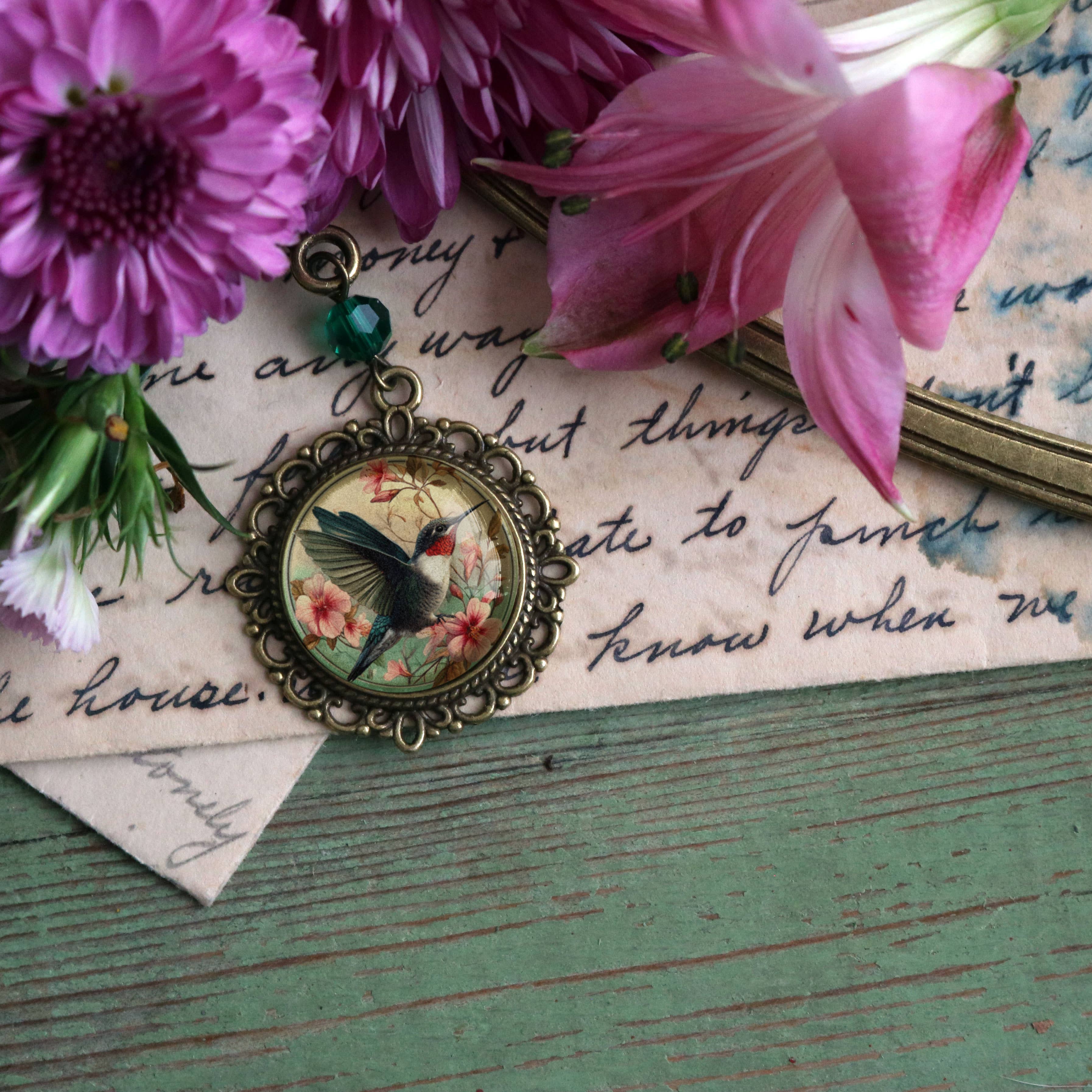 Hummingbird Art Nouveau Glass Cabochon Bronze Bookmark - Image 3