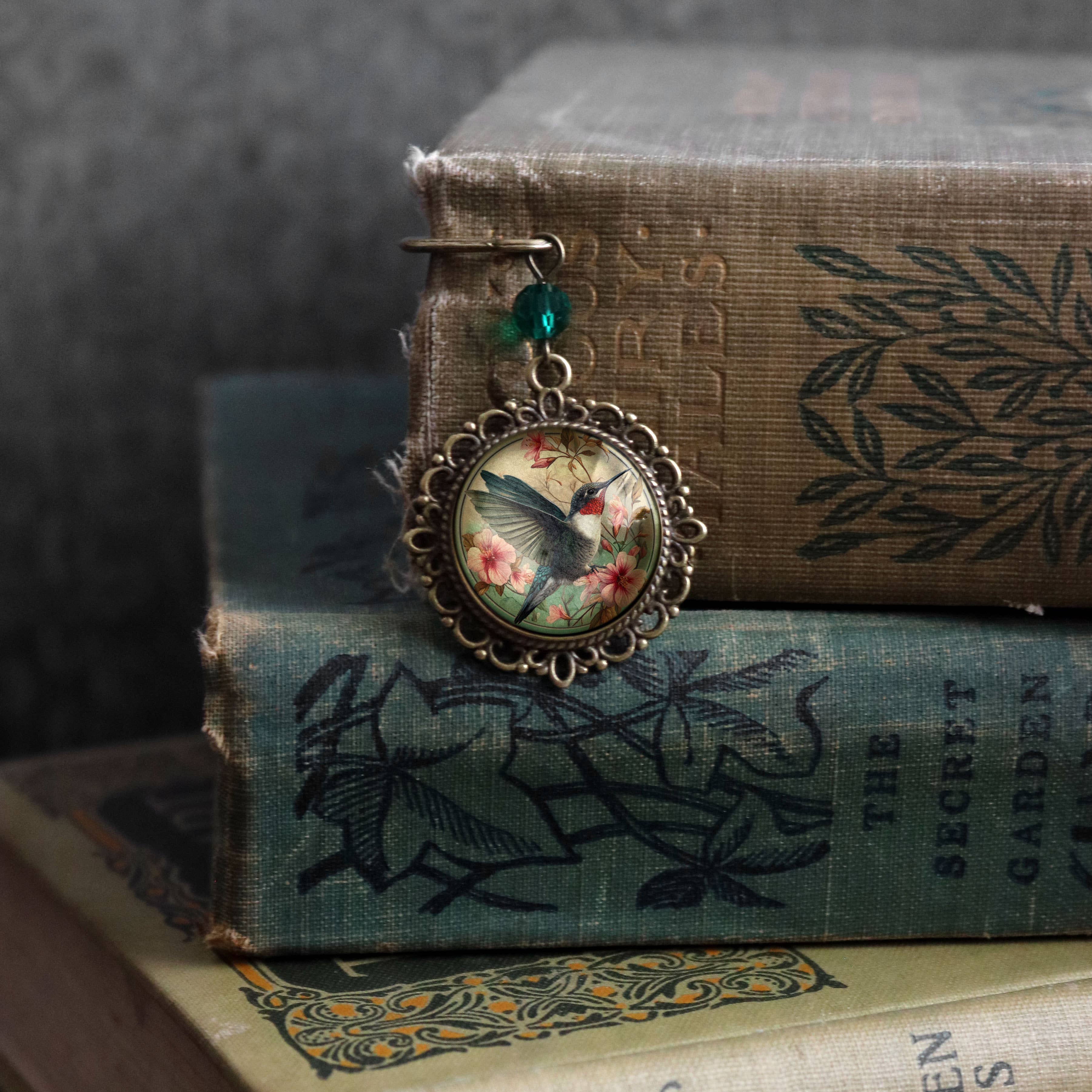 Hummingbird Art Nouveau Glass Cabochon Bronze Bookmark - Image 6