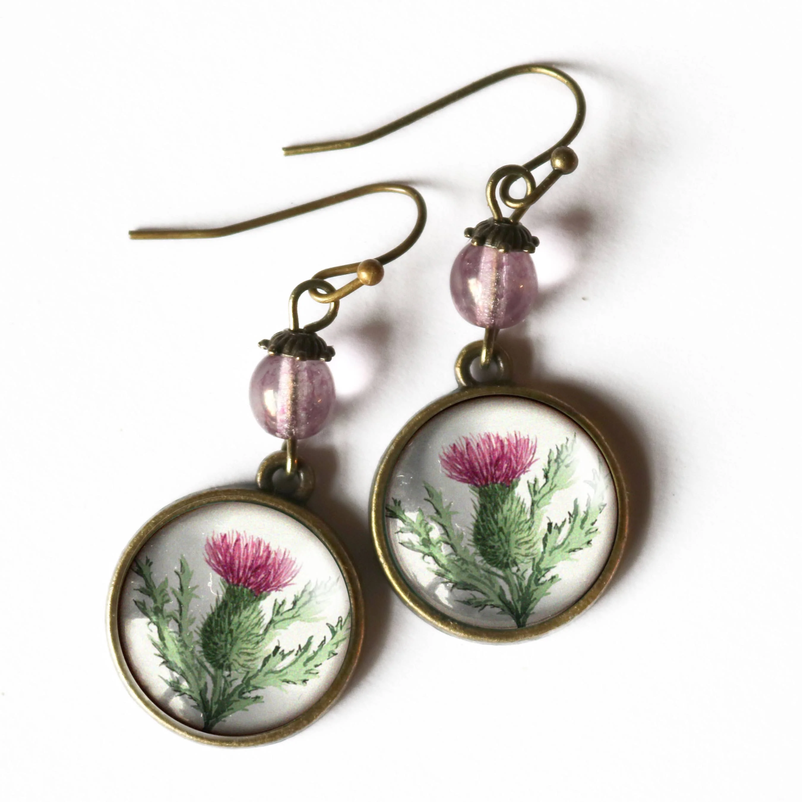 Scottish Thistle Glass Cabochon Earrings - Image 2