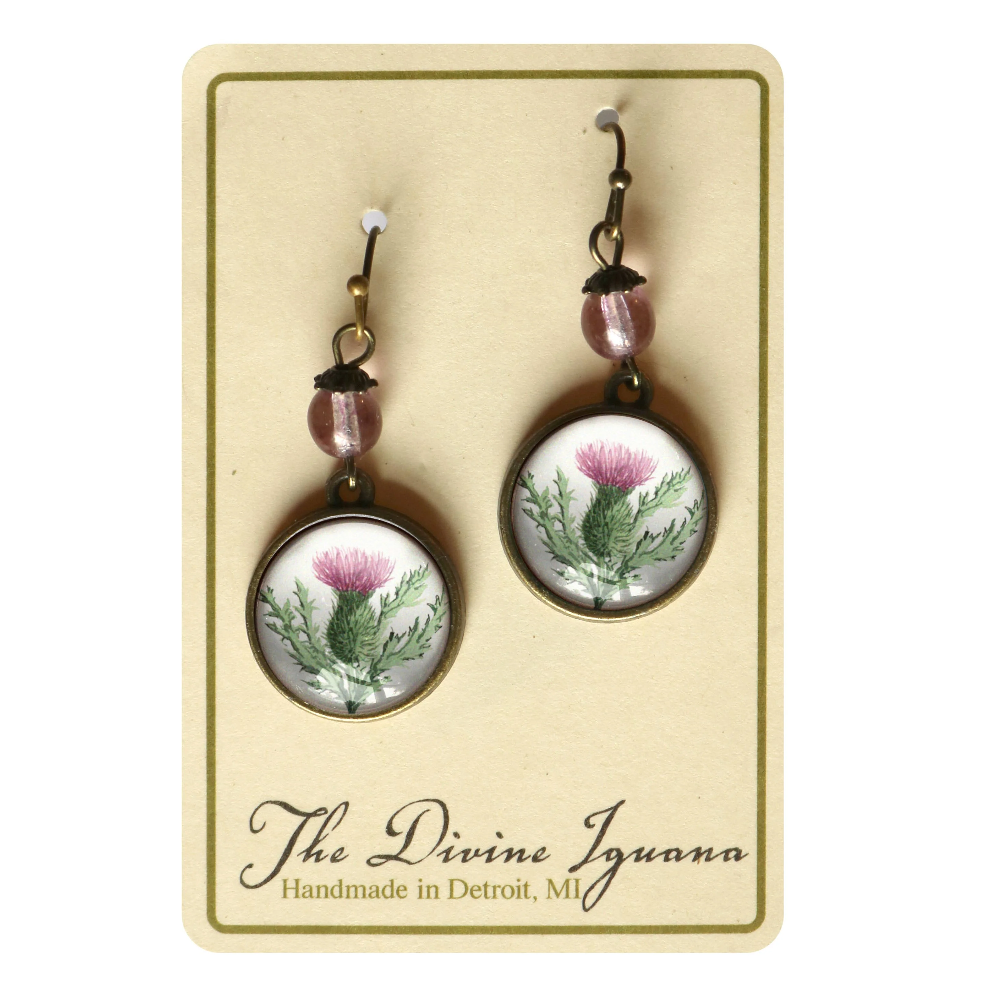 Scottish Thistle Glass Cabochon Earrings - Image 3