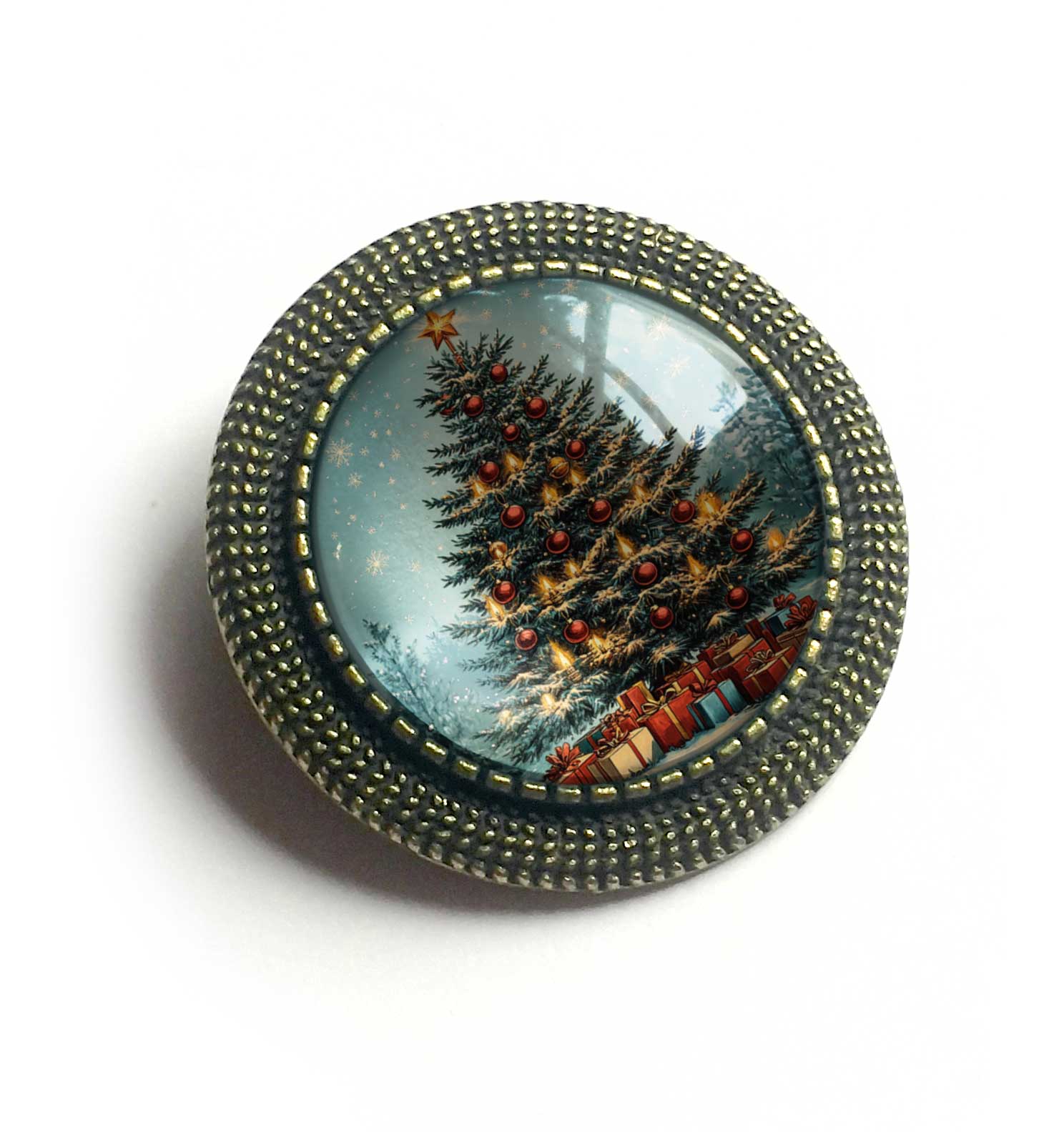 Victorian Christmas Tree Glass and Bronze Lever Back Brooch - Image 2