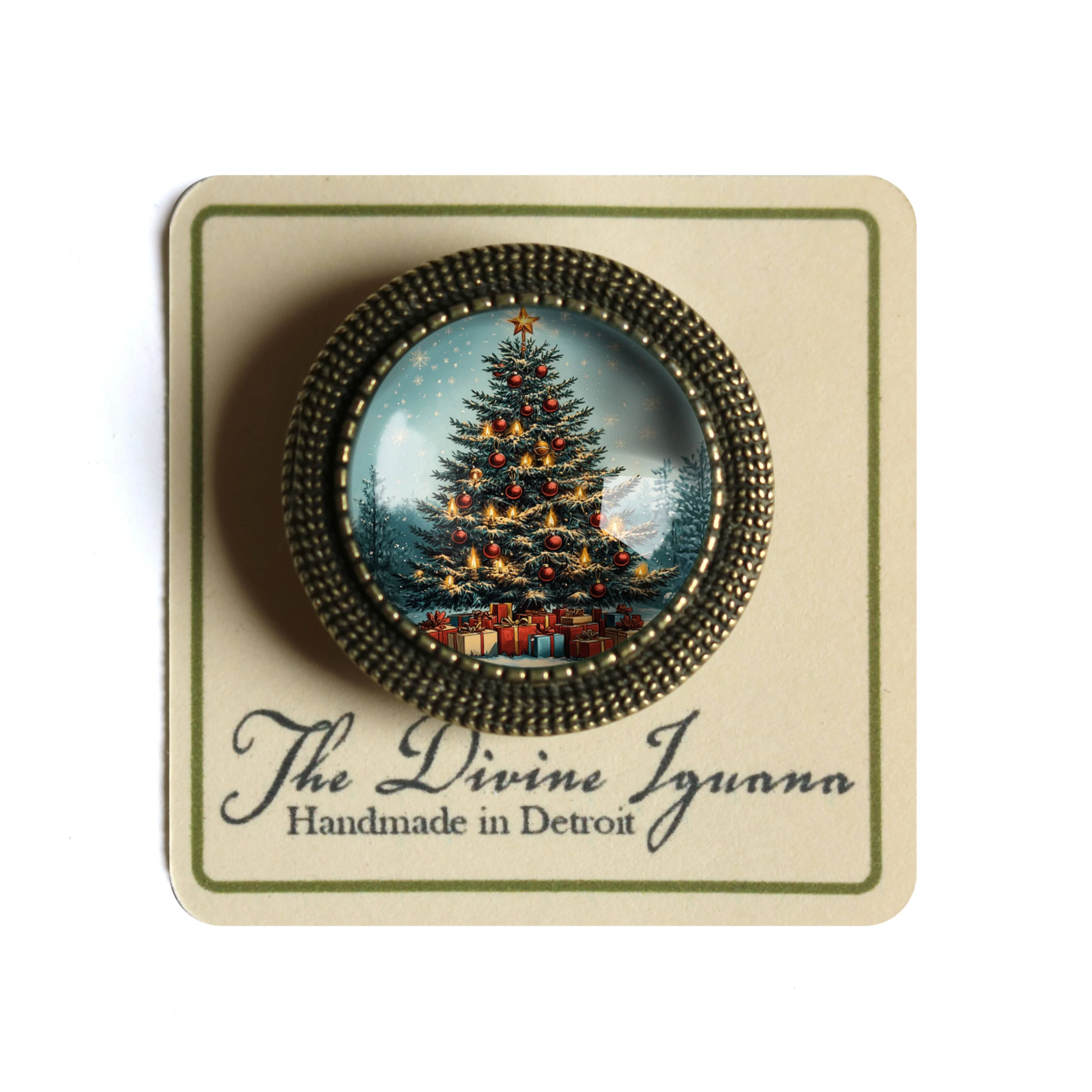 Victorian Christmas Tree Glass and Bronze Lever Back Brooch - Image 6