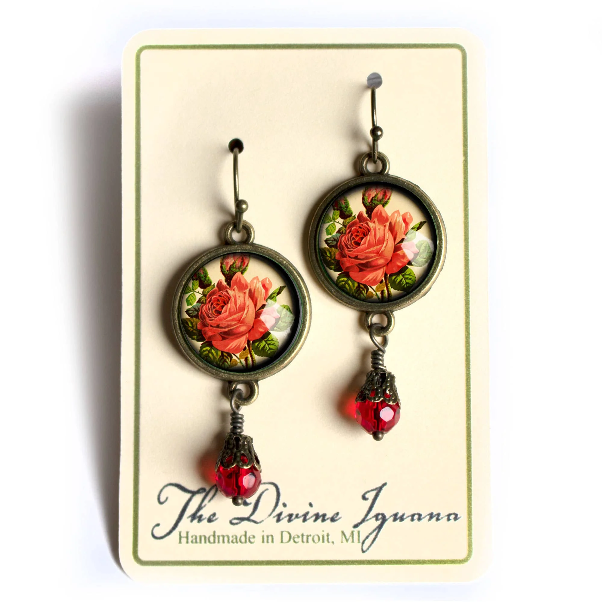 Victorian Tea Rose Earrings - Romantic Floral - Image 3
