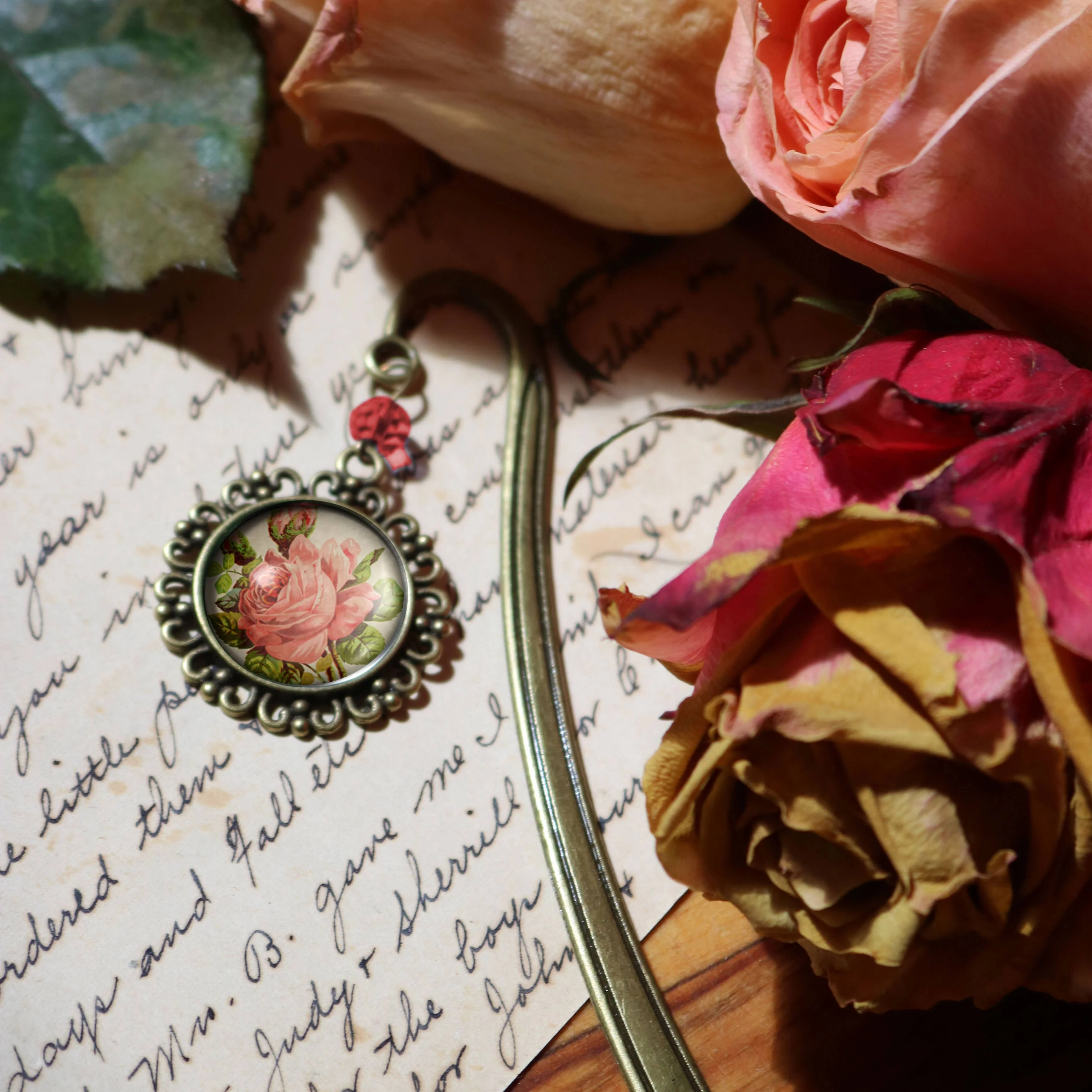 Victorian Tea Rose Romantic Floral Bookmark - Image 2