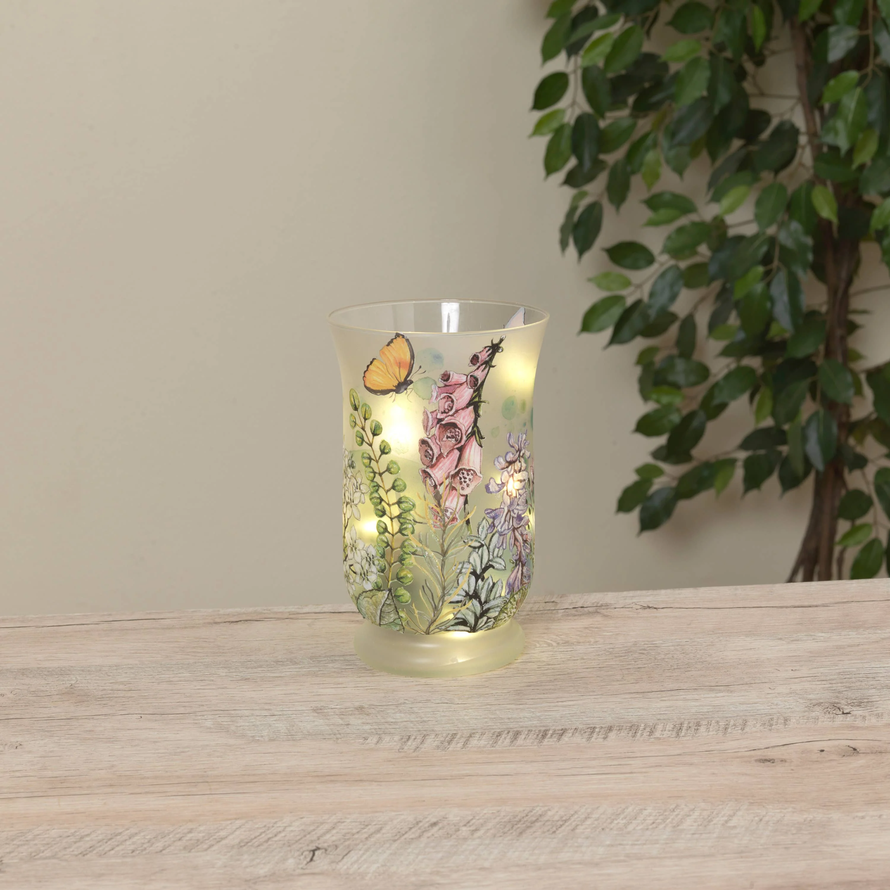 Lighted Frosted Glass Flower & Butterfly