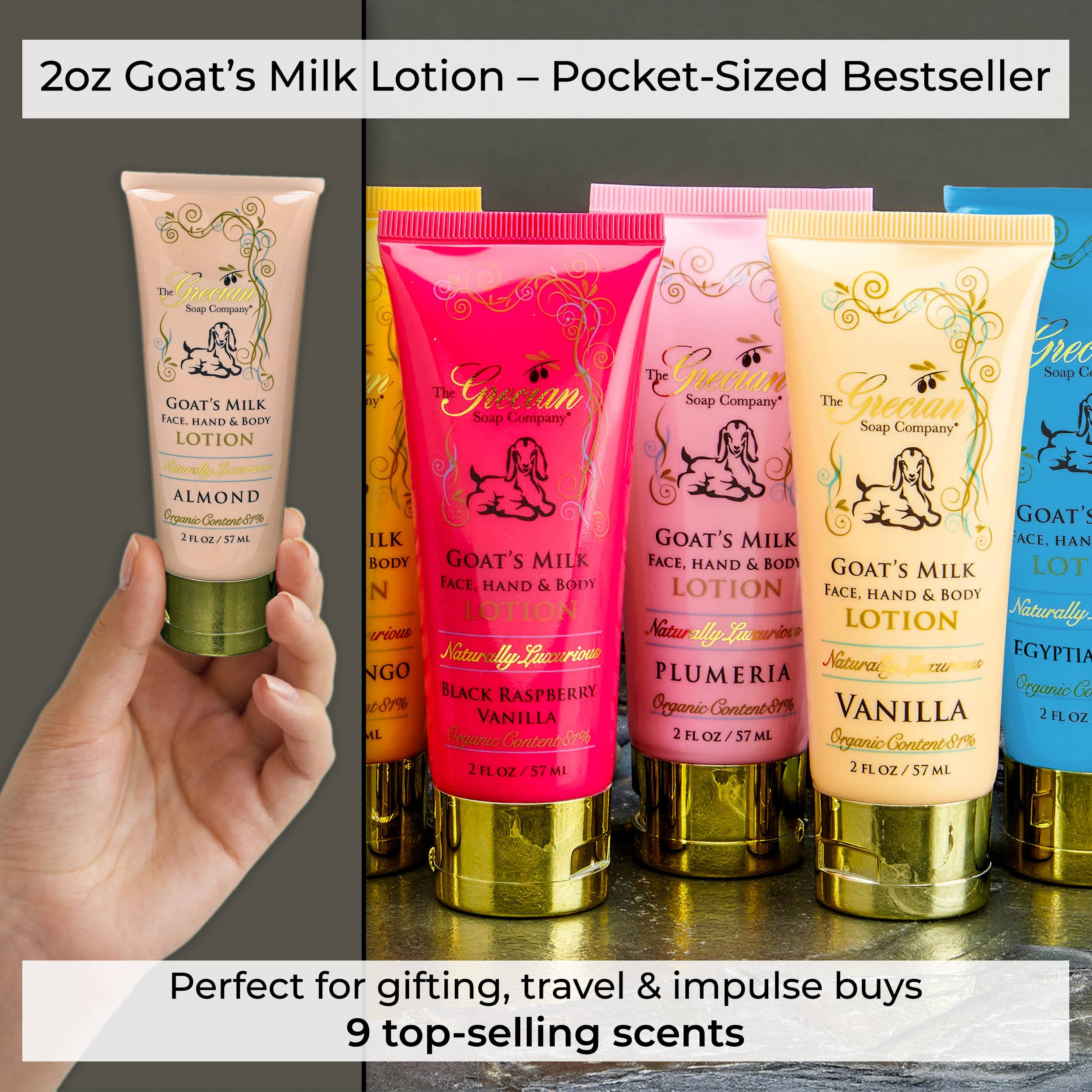 The Grecian Soap Company - Organic Beauty Hydrating Goat Milk Lotion Tubes 2oz.
