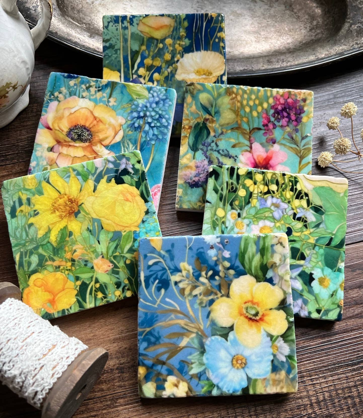 Watercolor Garden Sunshine stone coaster-Assorted Designs