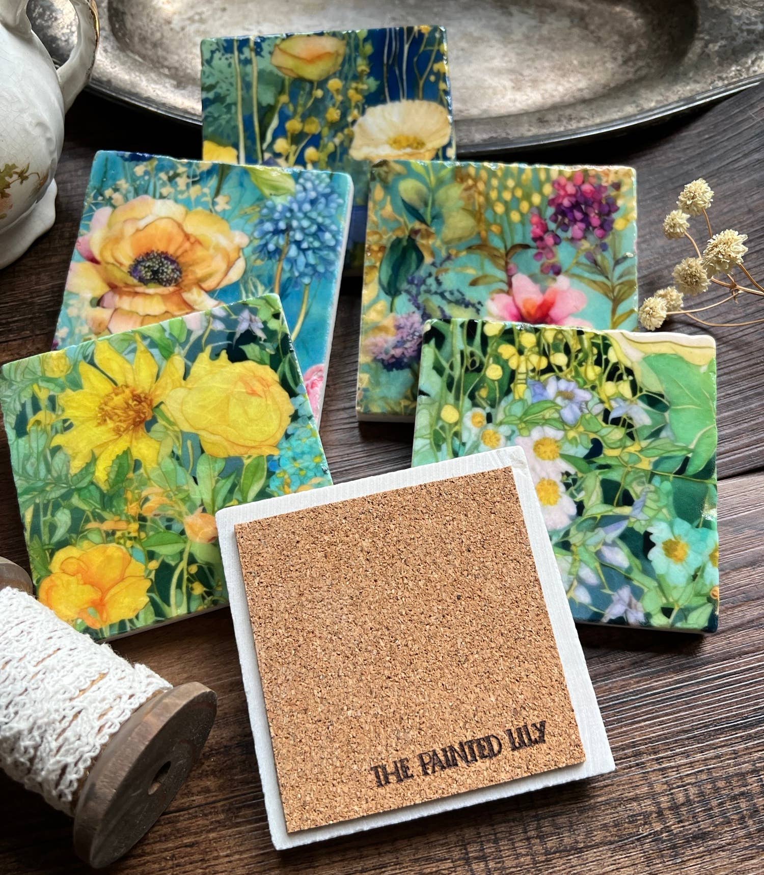 Watercolor Garden Sunshine stone coaster-Assorted Designs - Image 2