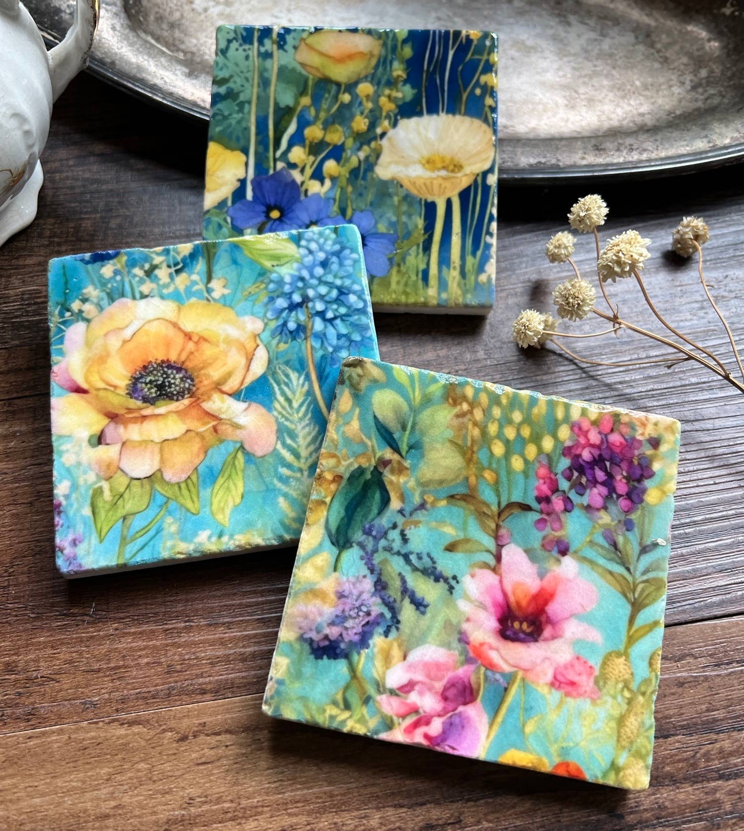 Watercolor Garden Sunshine stone coaster-Assorted Designs - Image 3
