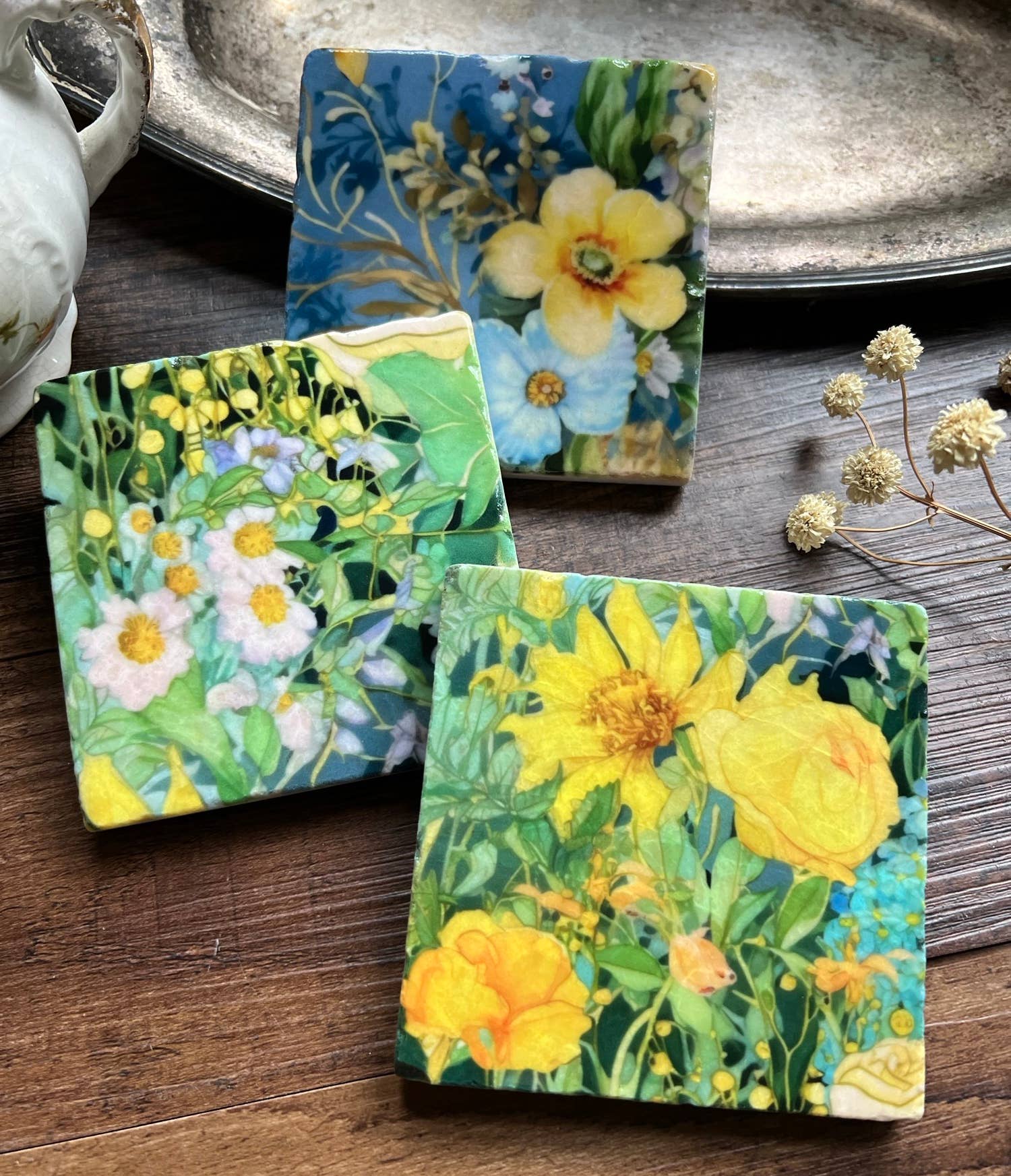 Watercolor Garden Sunshine stone coaster-Assorted Designs - Image 4