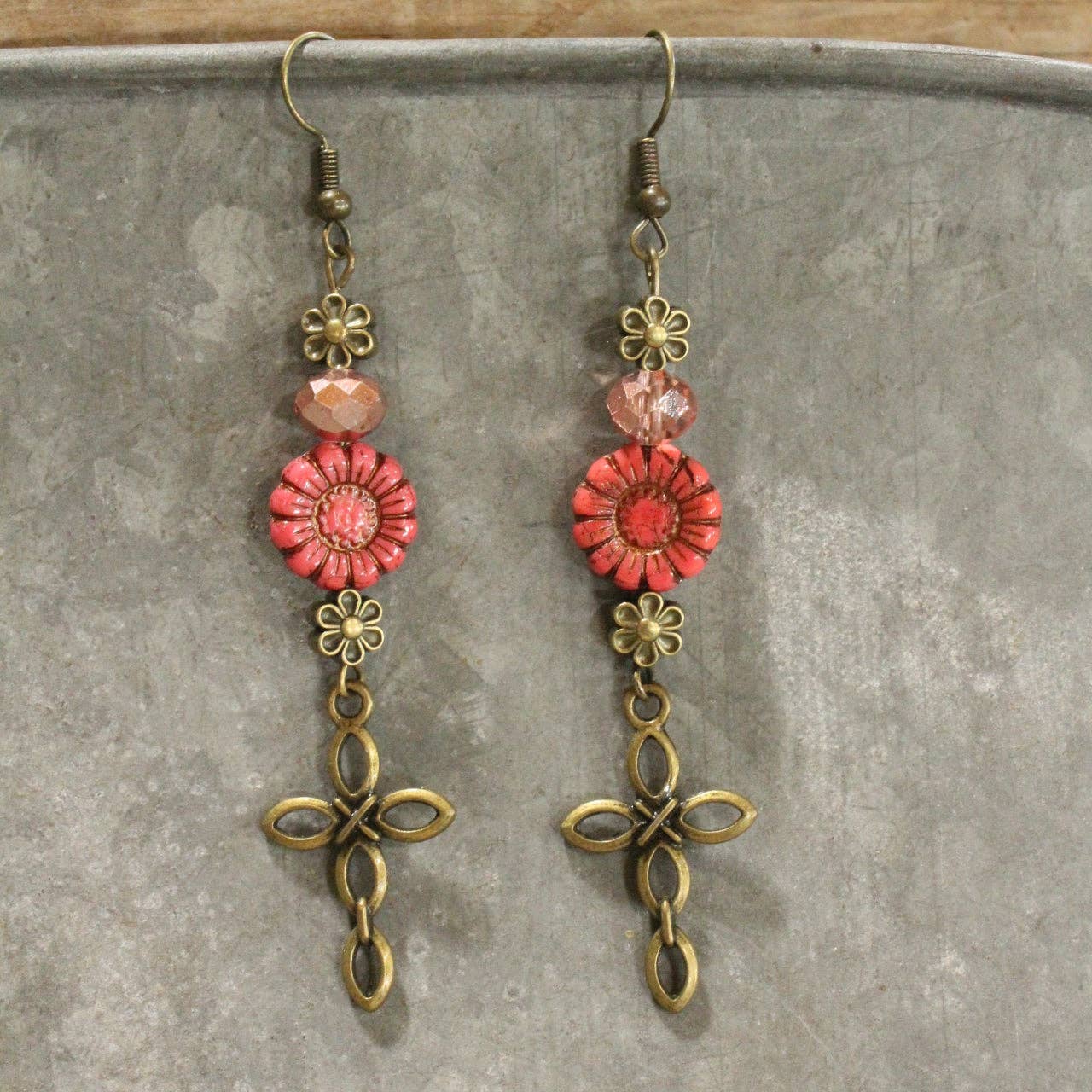 Christ Centered Cross & Flower Dangle Earrings - Image 2