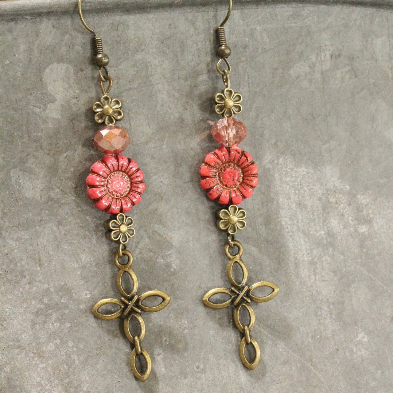 Christ Centered Cross & Flower Dangle Earrings - Image 3