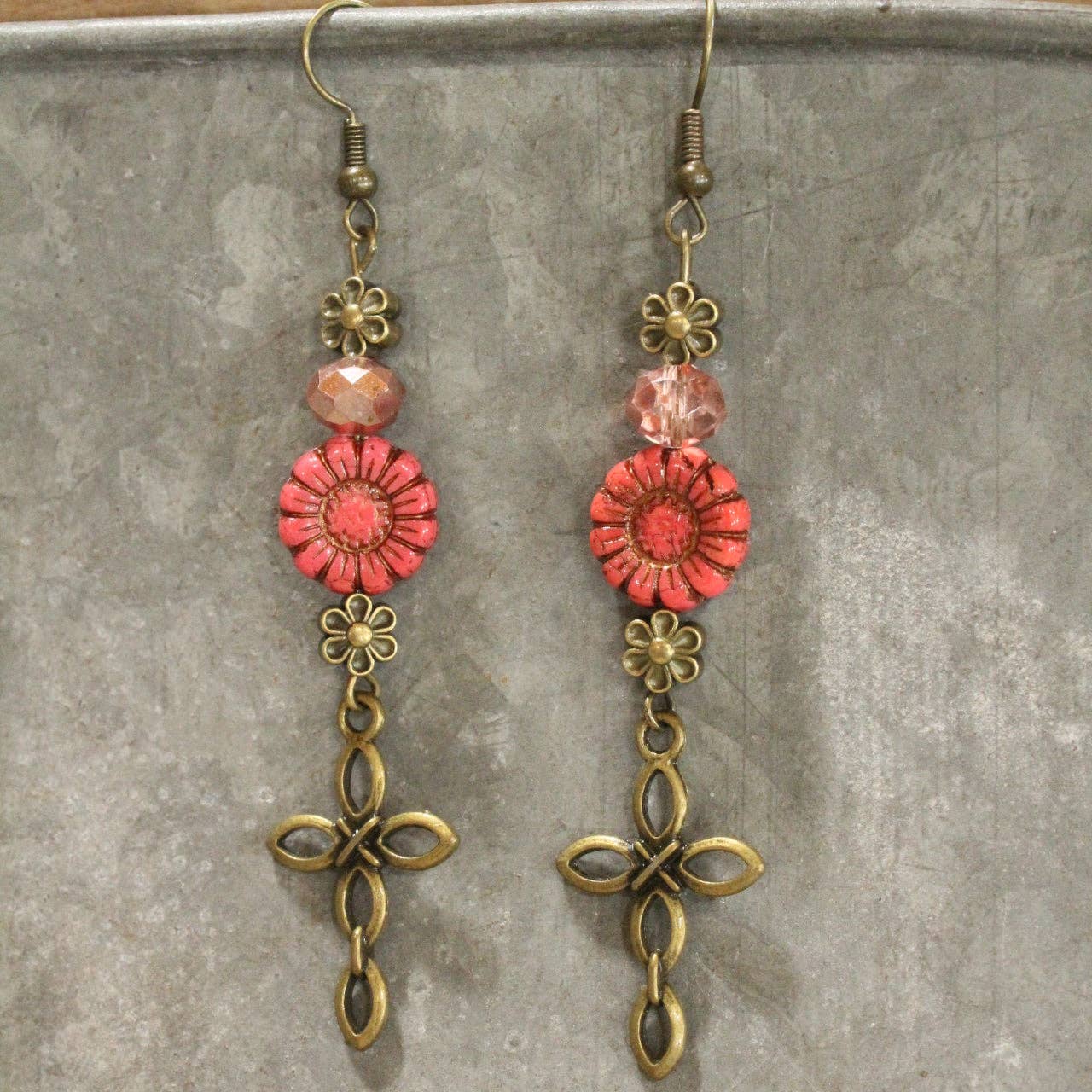 Christ Centered Cross & Flower Dangle Earrings - Image 4