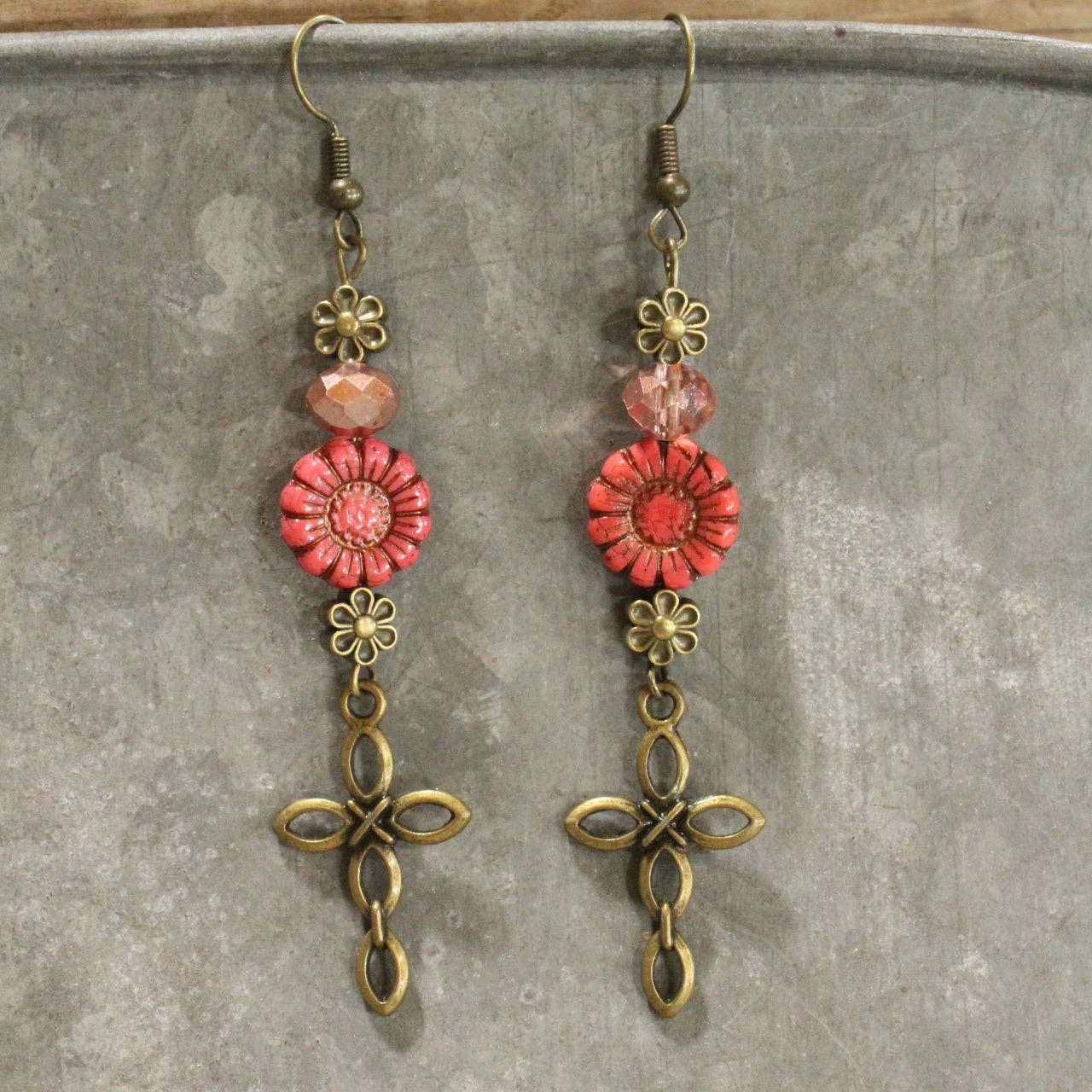 Christ Centered Cross & Flower Dangle Earrings - Image 5