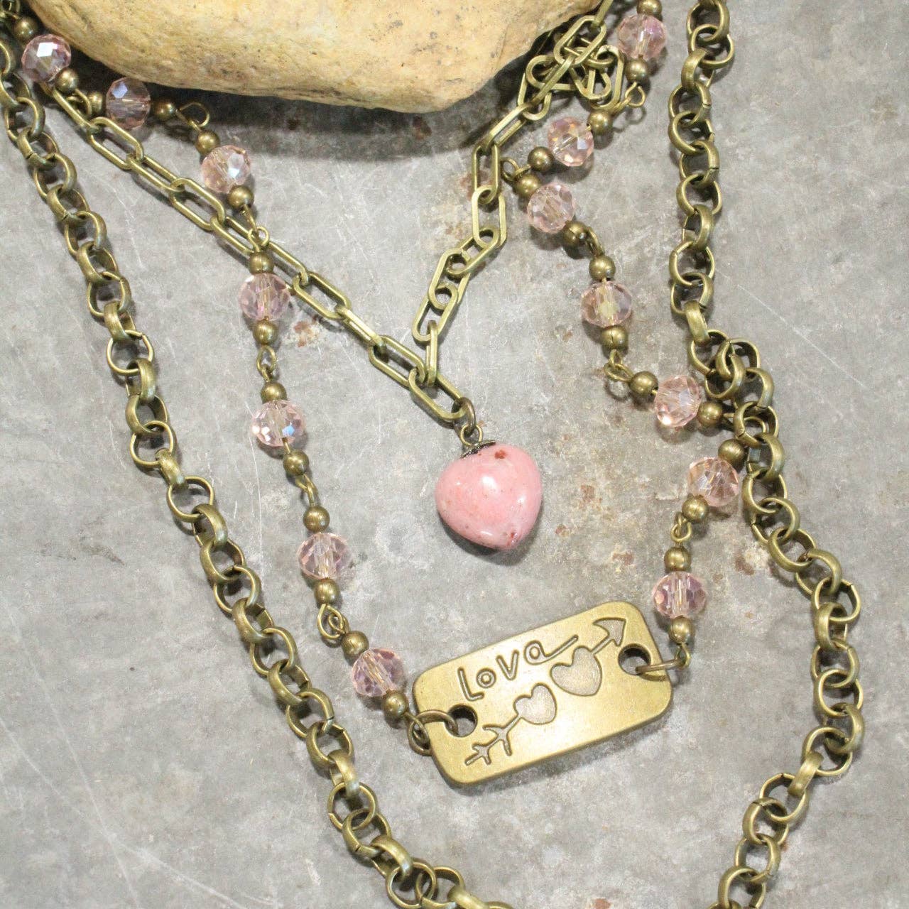 Cupid's Triple Layered Blush Crystal Necklace - Image 2