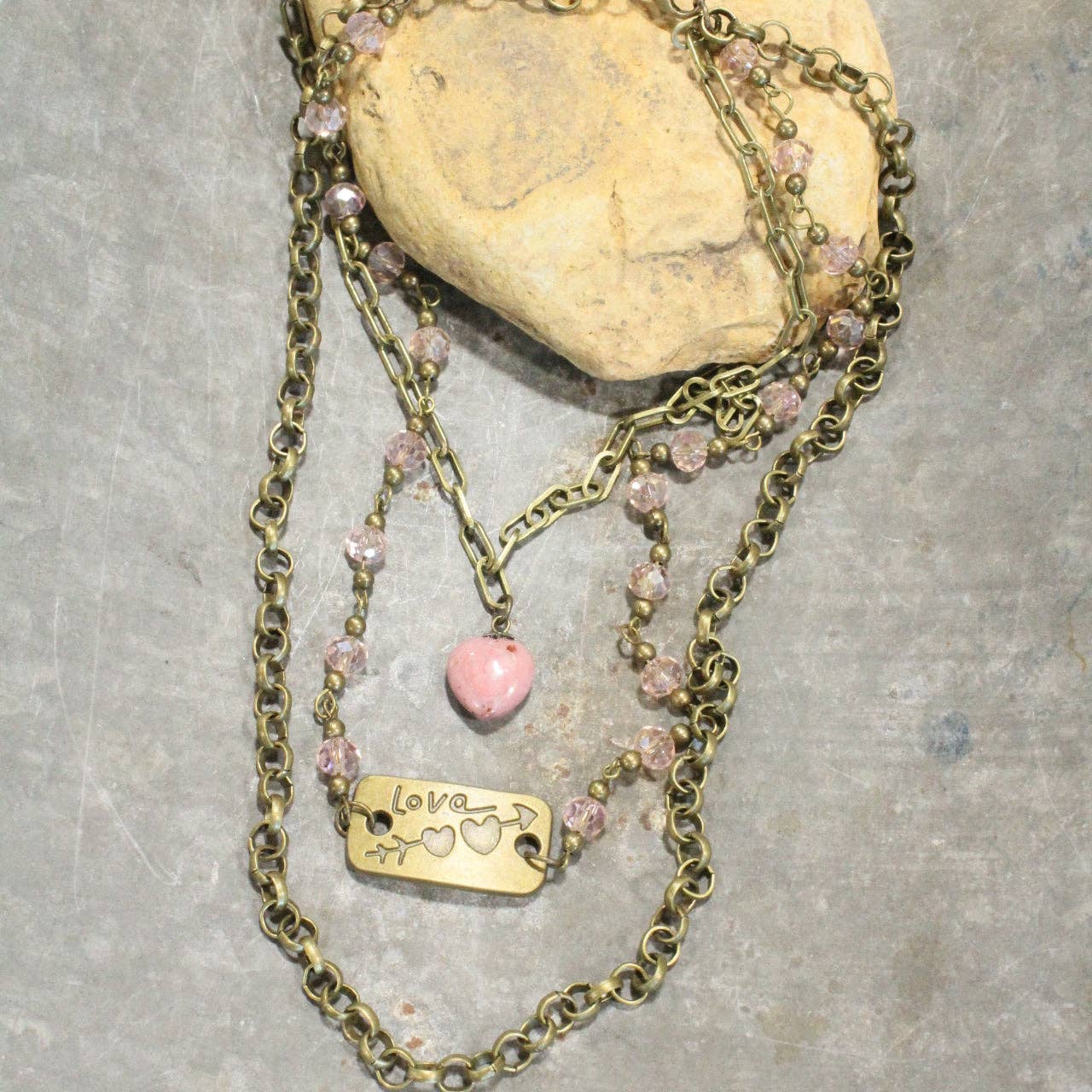 Cupid's Triple Layered Blush Crystal Necklace - Image 3