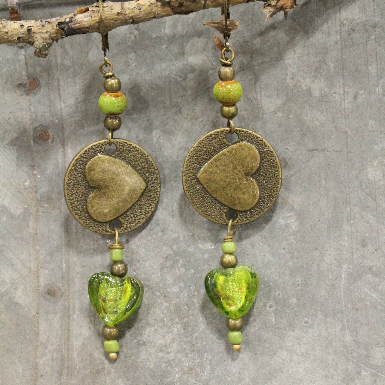 Dropping Hearts & Vintage Green Glass Earrings - Image 4