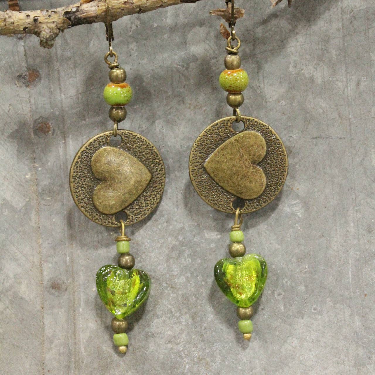 Dropping Hearts & Vintage Green Glass Earrings - Image 5