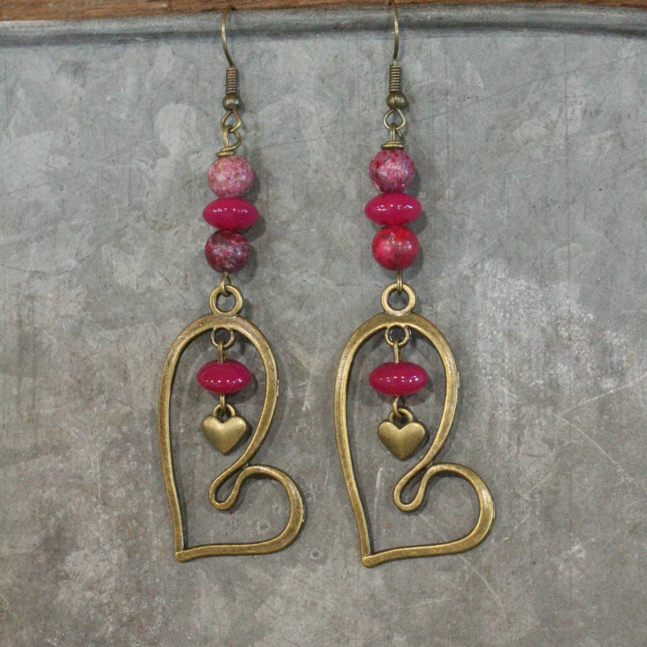 Heart Racer Raspberry Stone Earrings - Image 2