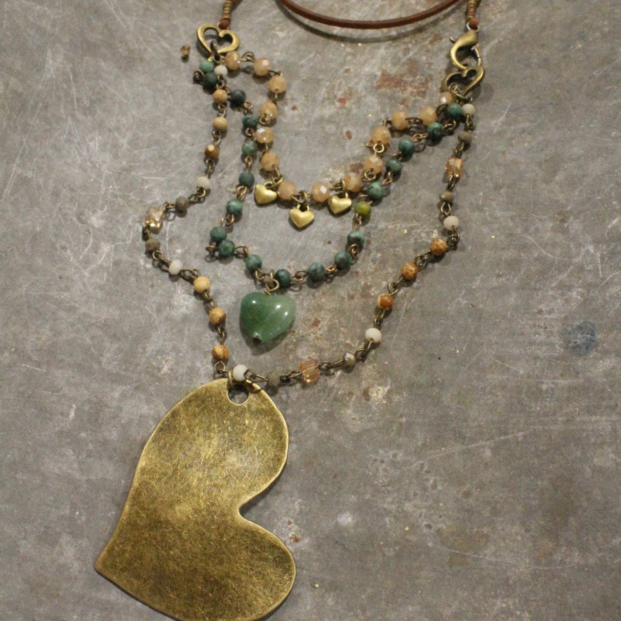 Layers Of Love Jasper & Bronze Heart Necklace - Image 4