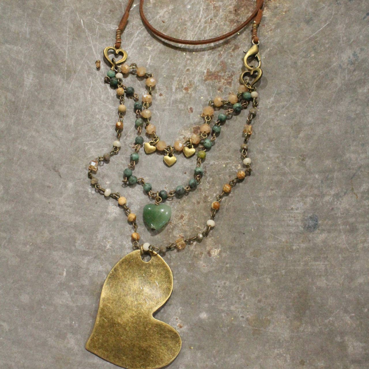 Layers Of Love Jasper & Bronze Heart Necklace - Image 6