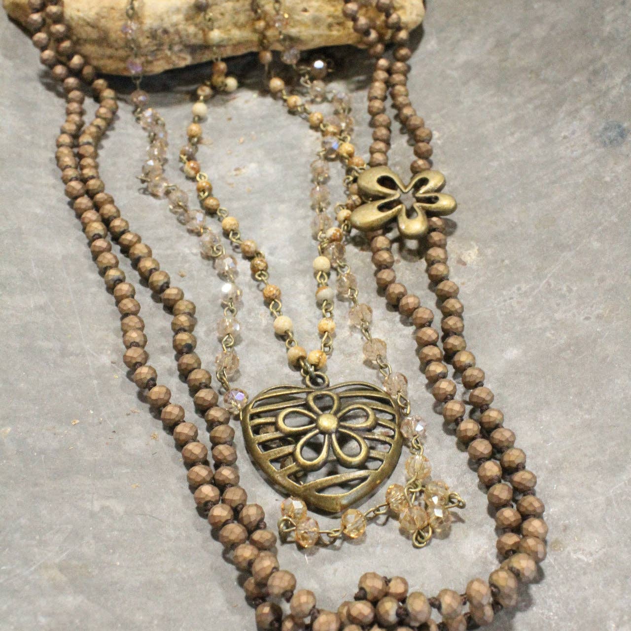 Shades Of All Natural Flower Layered Necklace - Image 7