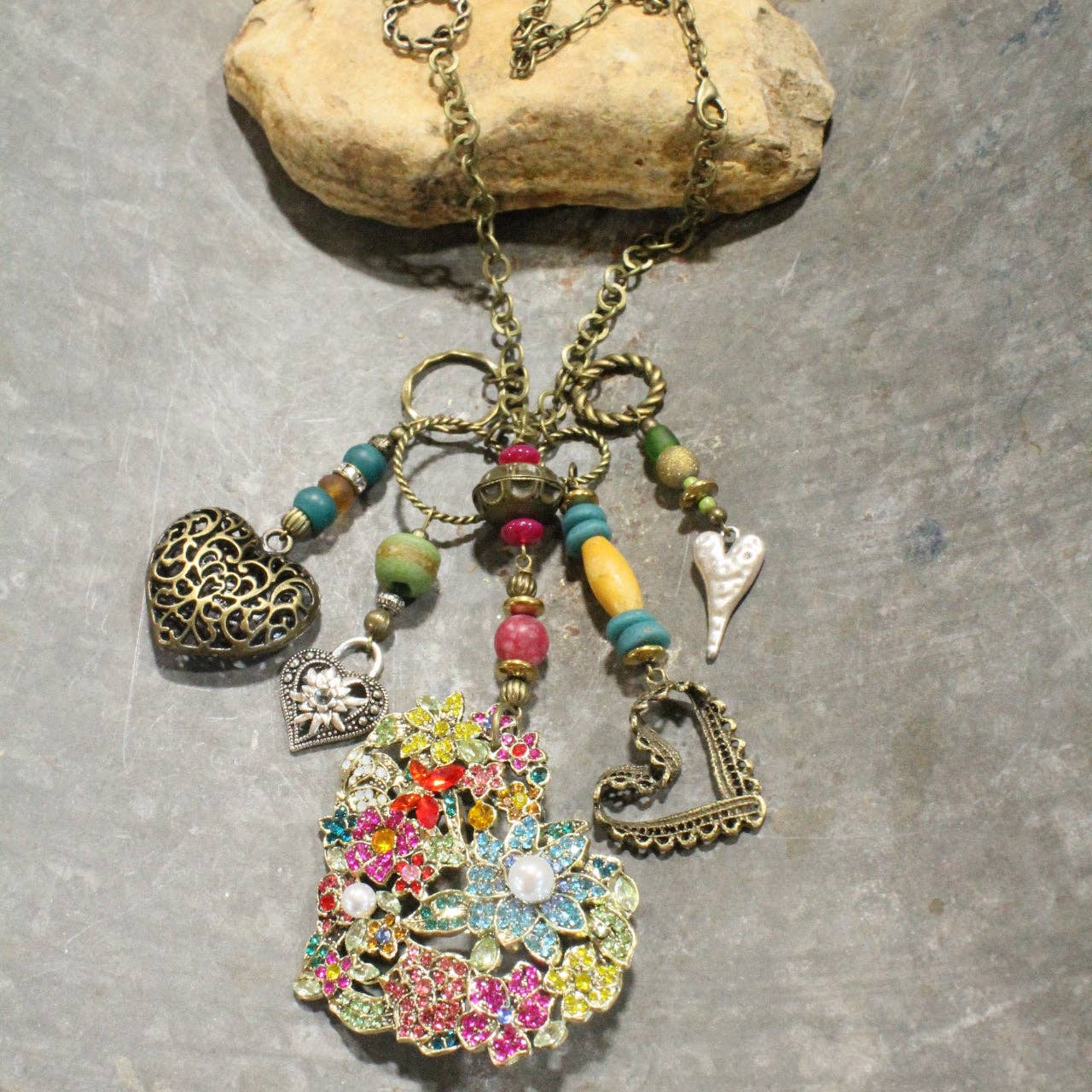 Whimsical Fun Mixed Metal Heart Charmers Necklace - Image 2