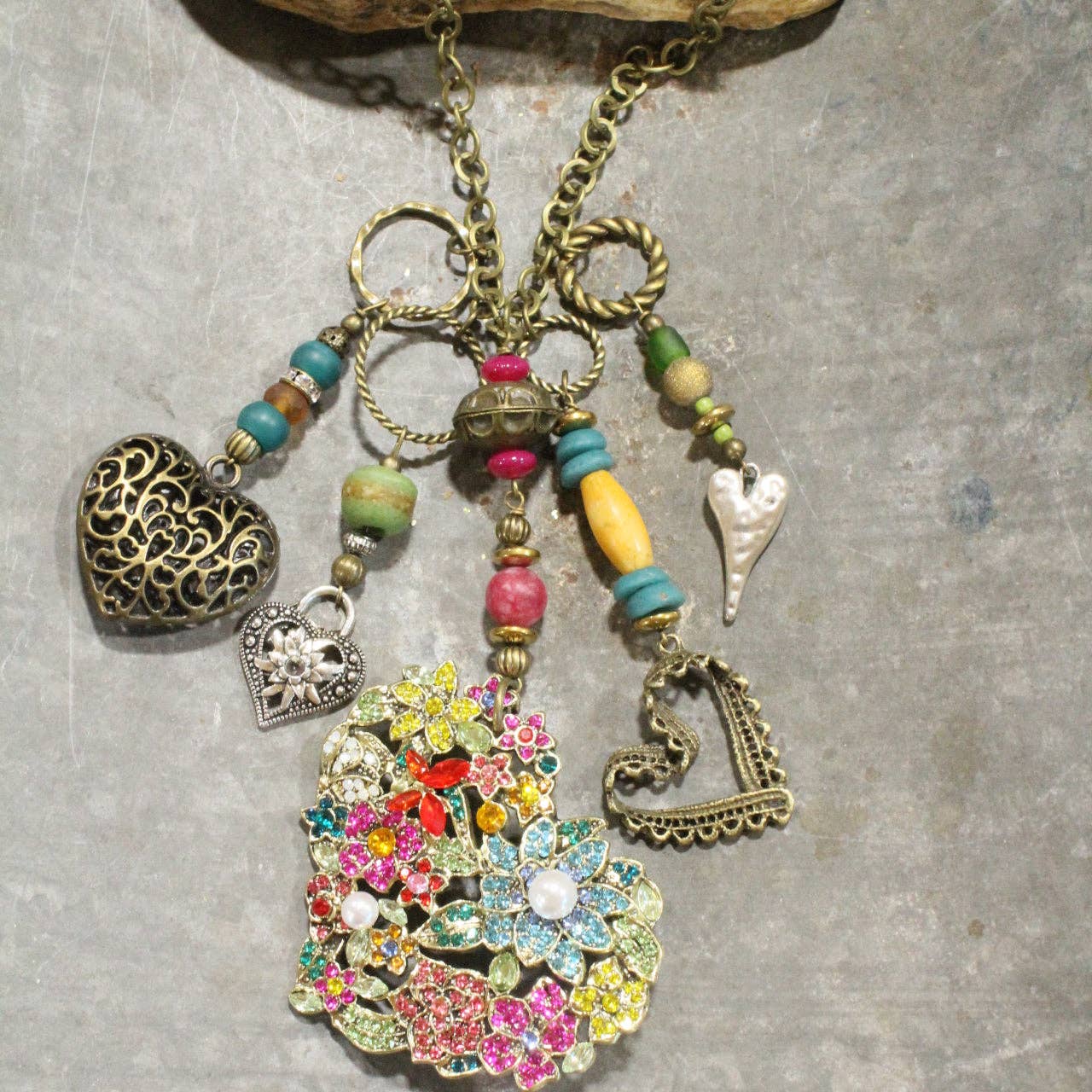 Whimsical Fun Mixed Metal Heart Charmers Necklace - Image 3