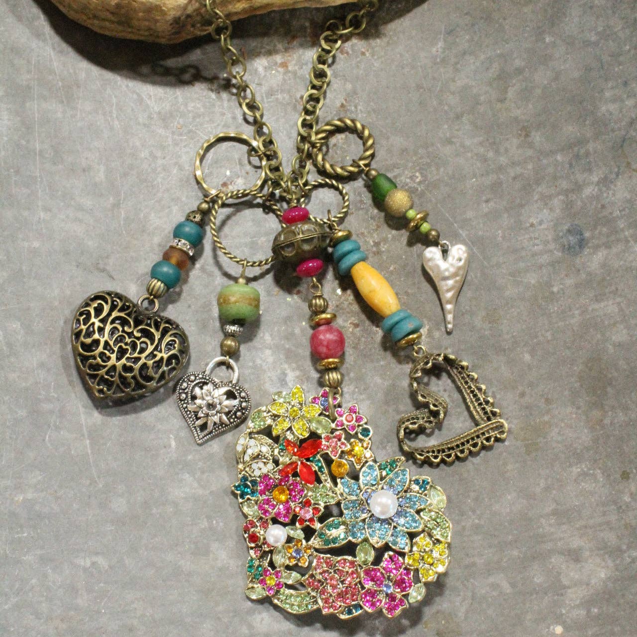 Whimsical Fun Mixed Metal Heart Charmers Necklace - Image 4