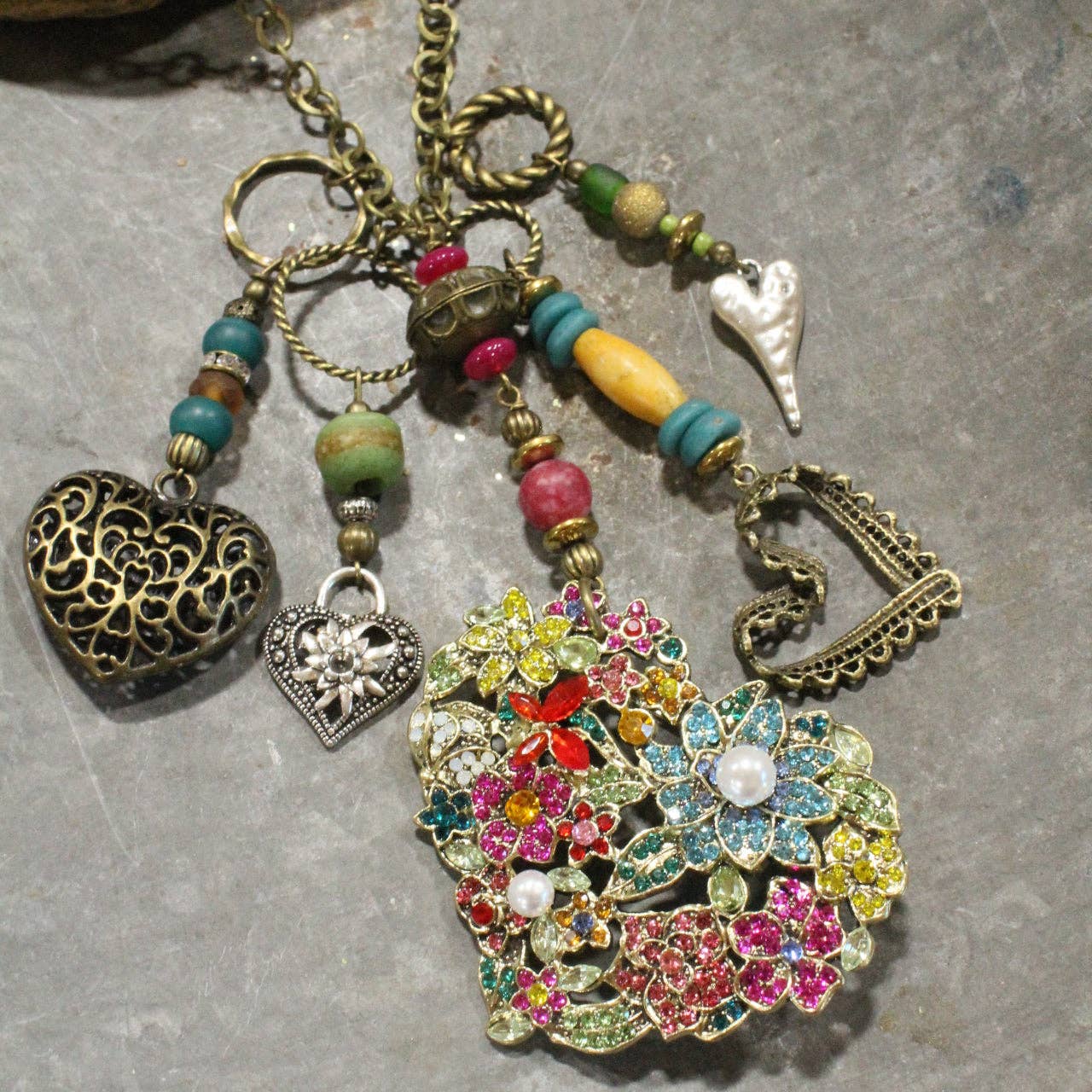 Whimsical Fun Mixed Metal Heart Charmers Necklace - Image 5