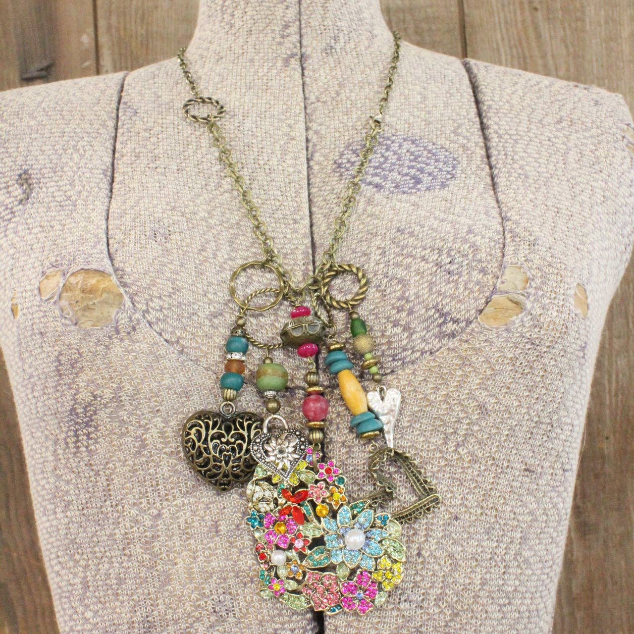 Whimsical Fun Mixed Metal Heart Charmers Necklace - Image 7