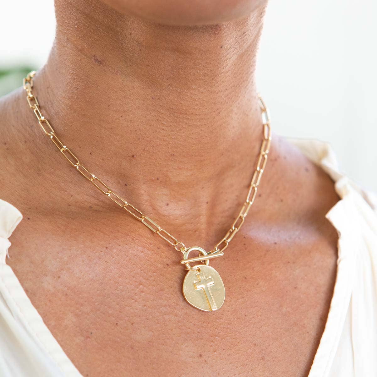 Gold Ascension Cross Necklace Gold 14" - Image 2