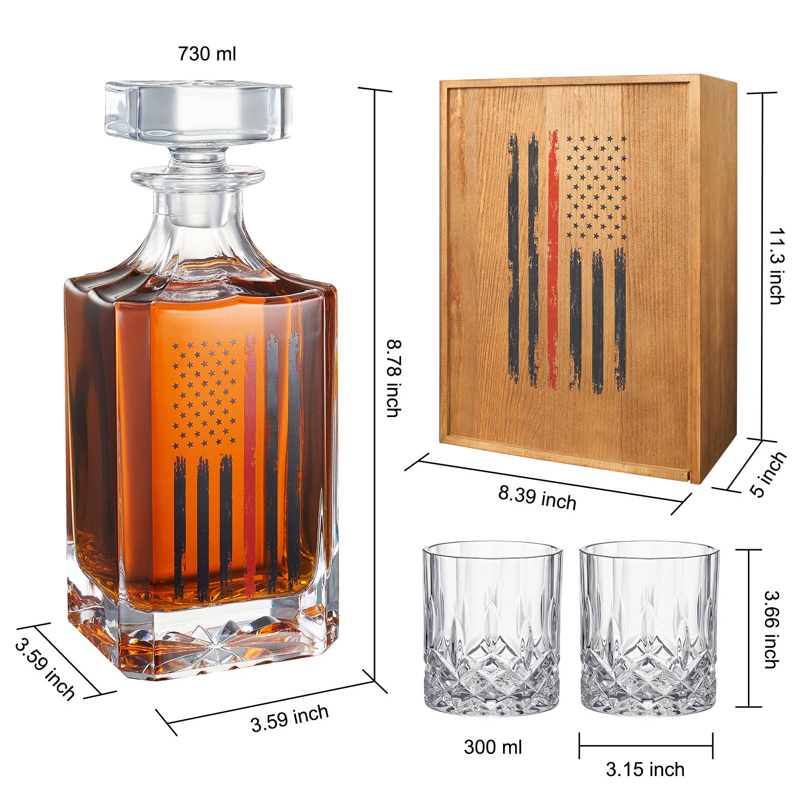 Firefighter Tactical Red Tattered American Flag Decanter Set - Image 4